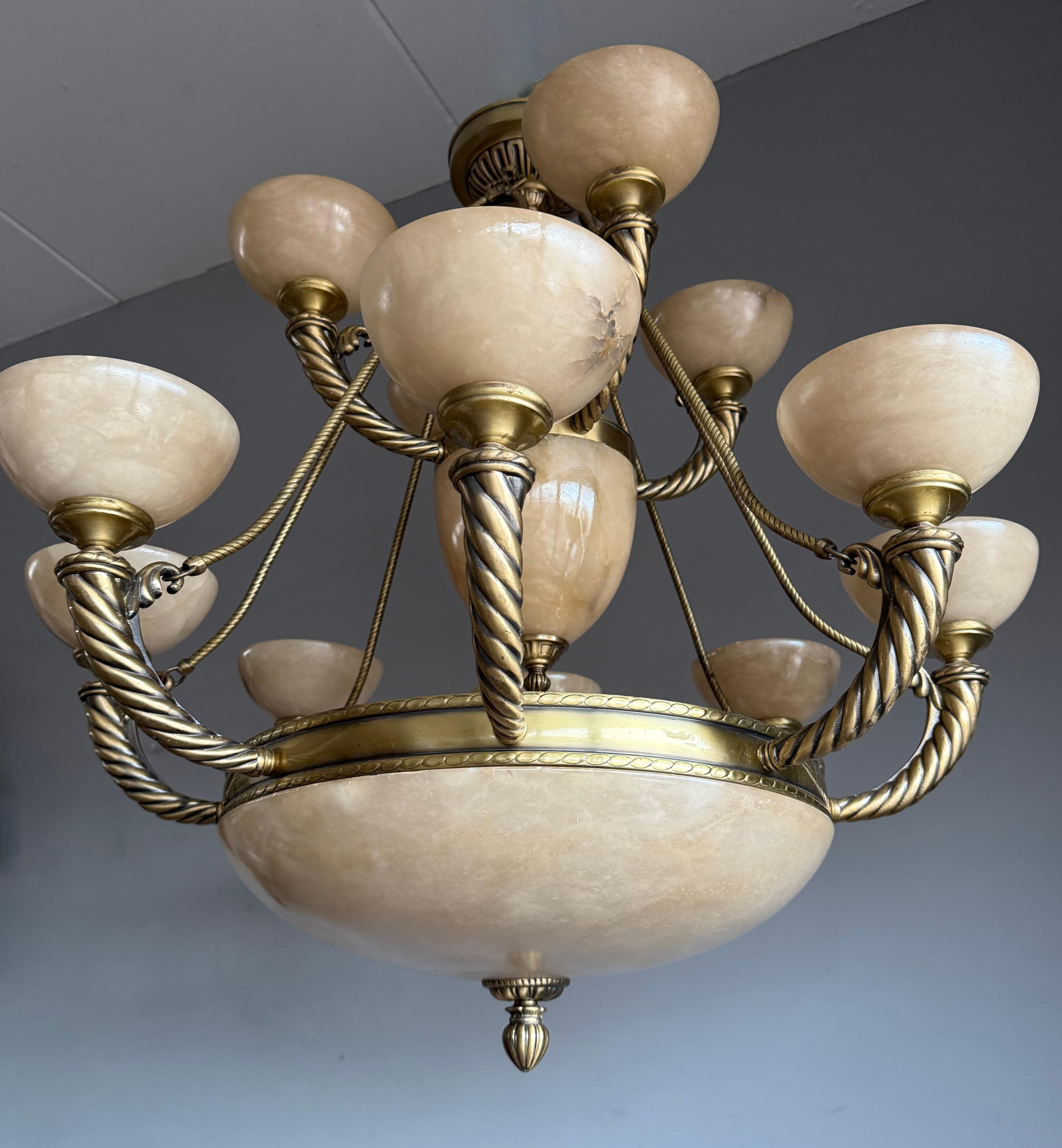 Late 20th Century Grand Midcentury Era Alabaster & Bronze Fountain of Shades Chandelier 1970s For Sale