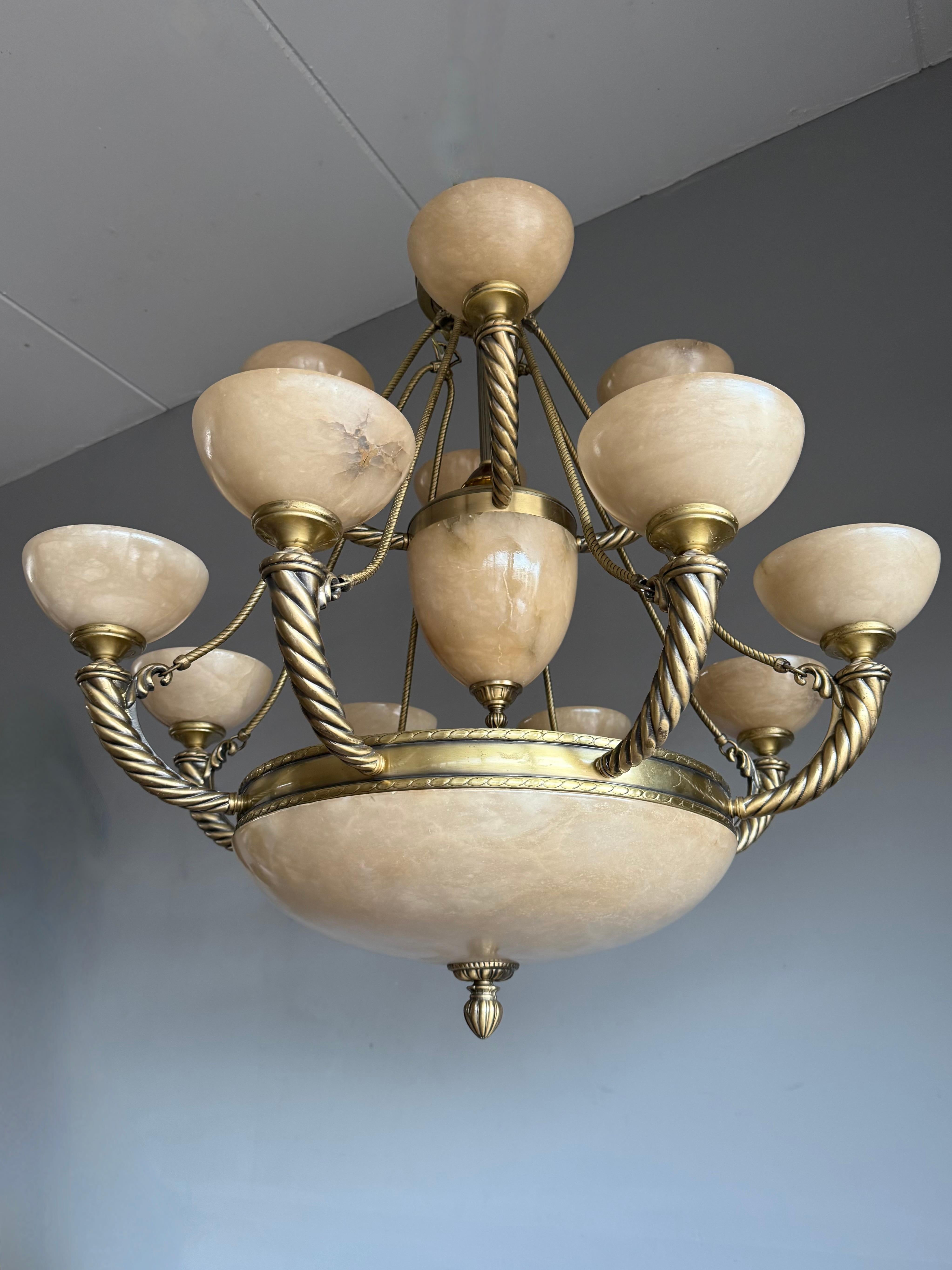 Grand Midcentury Era Alabaster & Bronze Fountain of Shades Chandelier 1970s For Sale 1