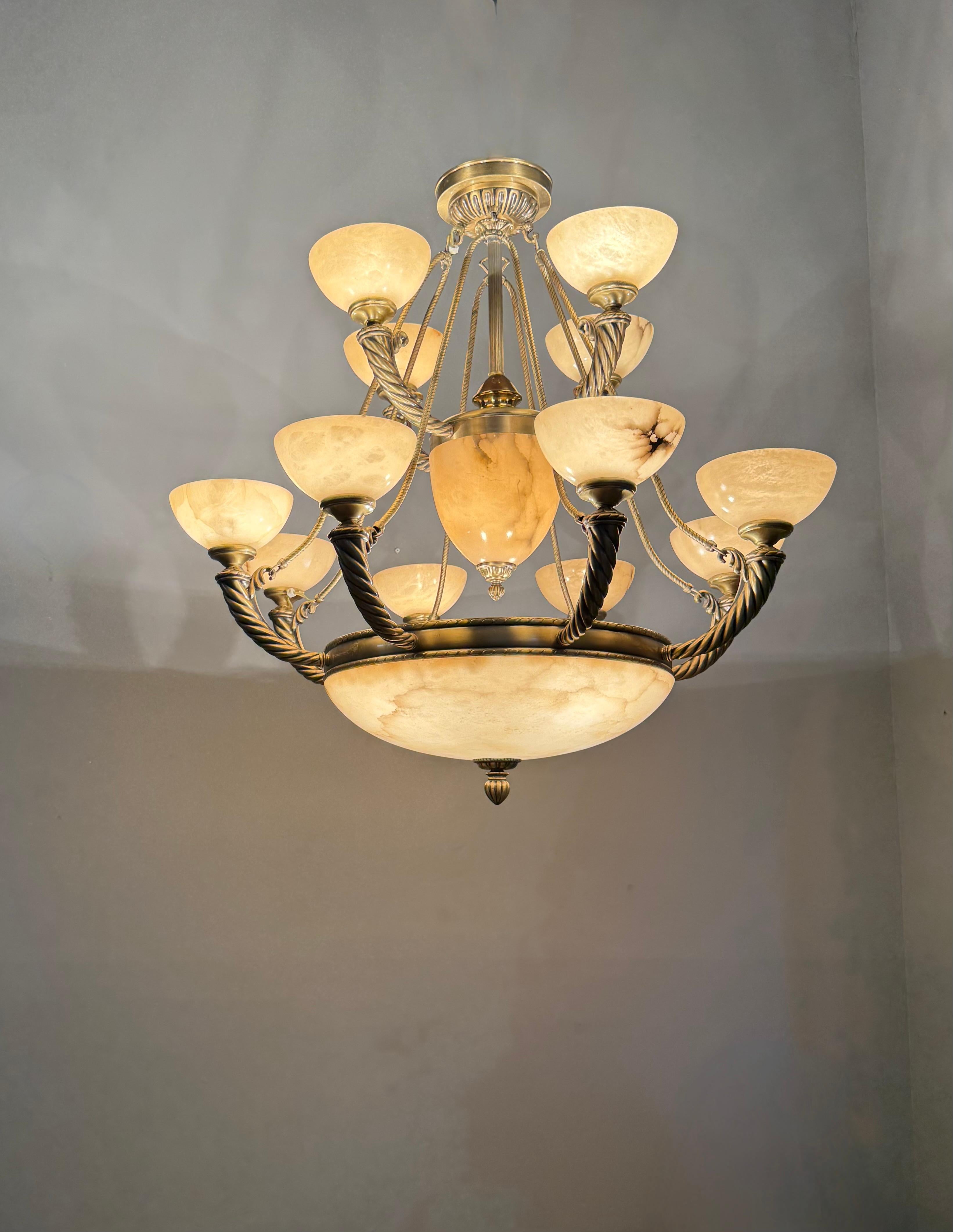 Grand Midcentury Era Alabaster & Bronze Fountain of Shades Chandelier 1970s For Sale 2