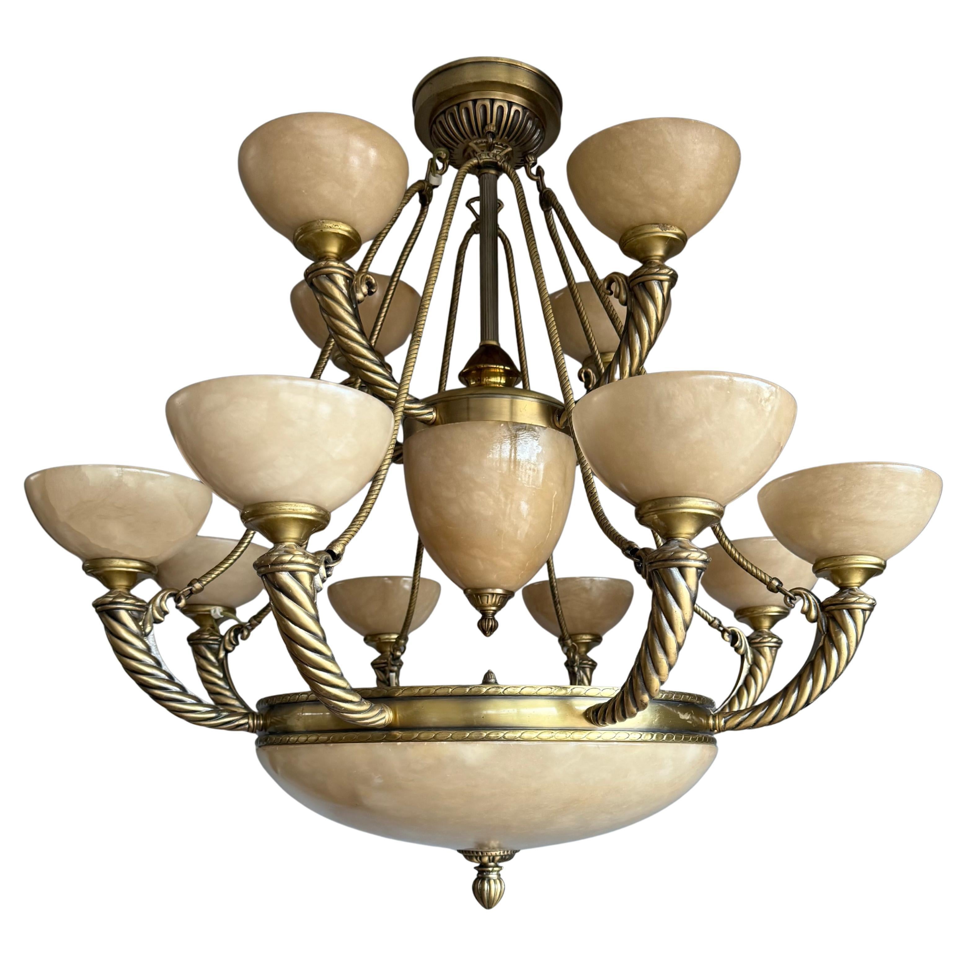 Grand Midcentury Era Alabaster & Bronze Fountain of Shades Chandelier 1970s For Sale