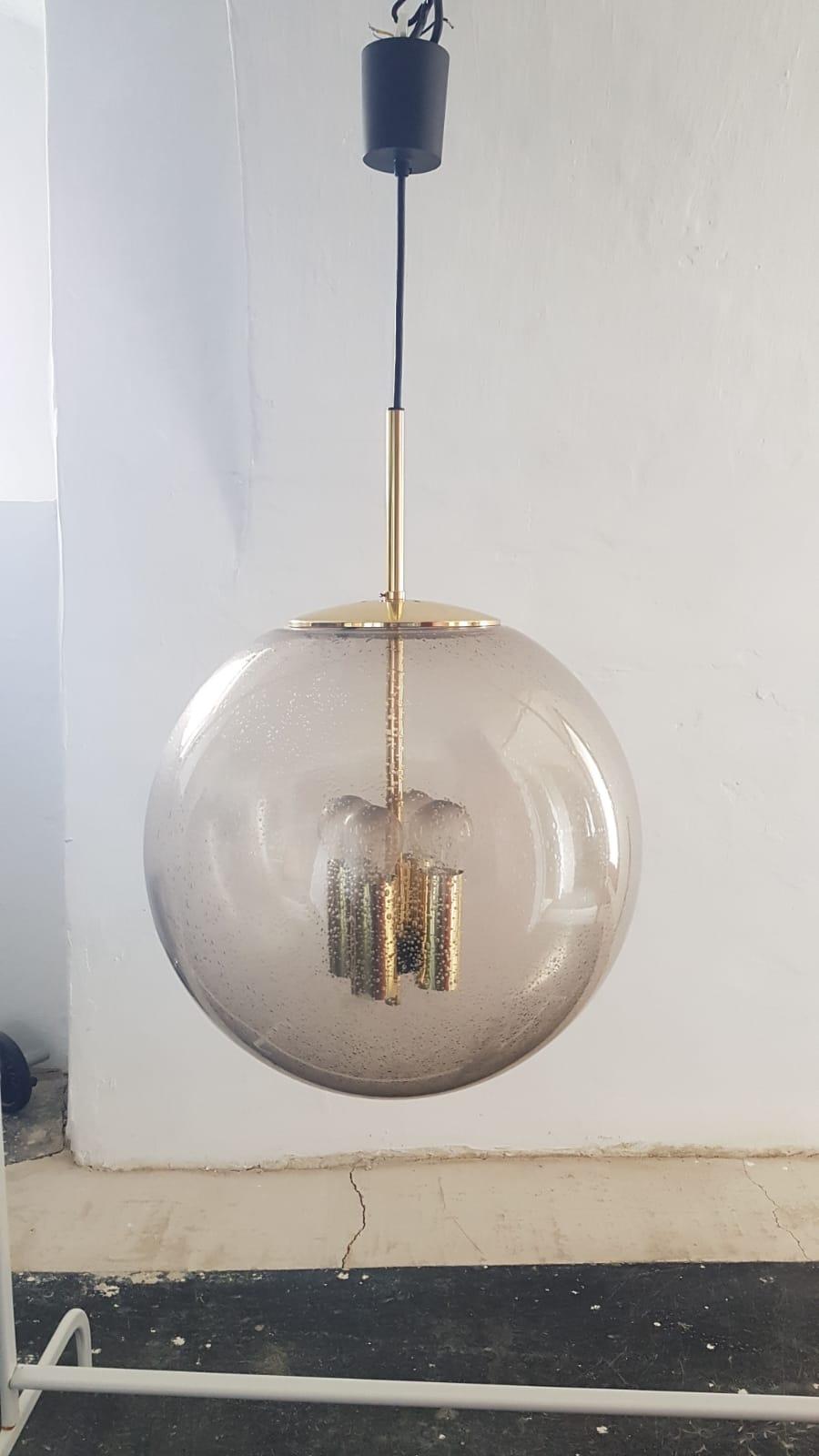 Mid-Century Modern Huge Midcentury Glass Globe Pendant Lamp by Peil & Putzler For Sale
