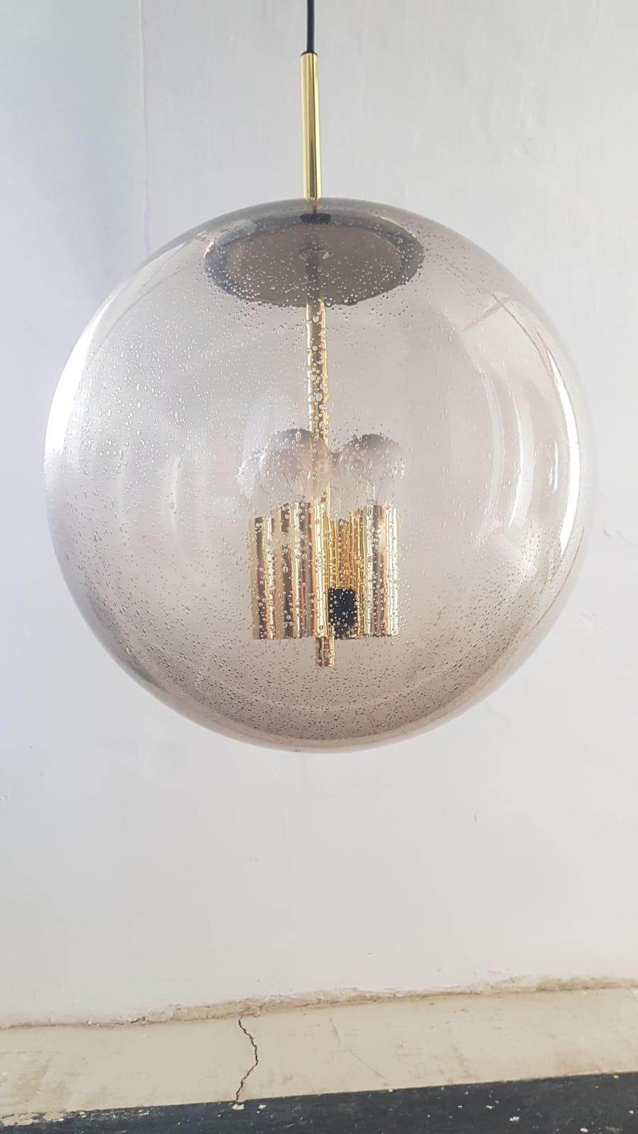 German Huge Midcentury Glass Globe Pendant Lamp by Peil & Putzler For Sale