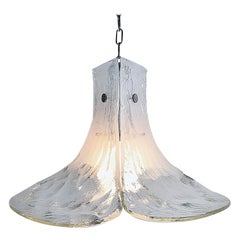 Très grand J.T. Midcentury Lampe à suspension à pétales de glace en verre de Murano de Kalmar, 1970, Autriche