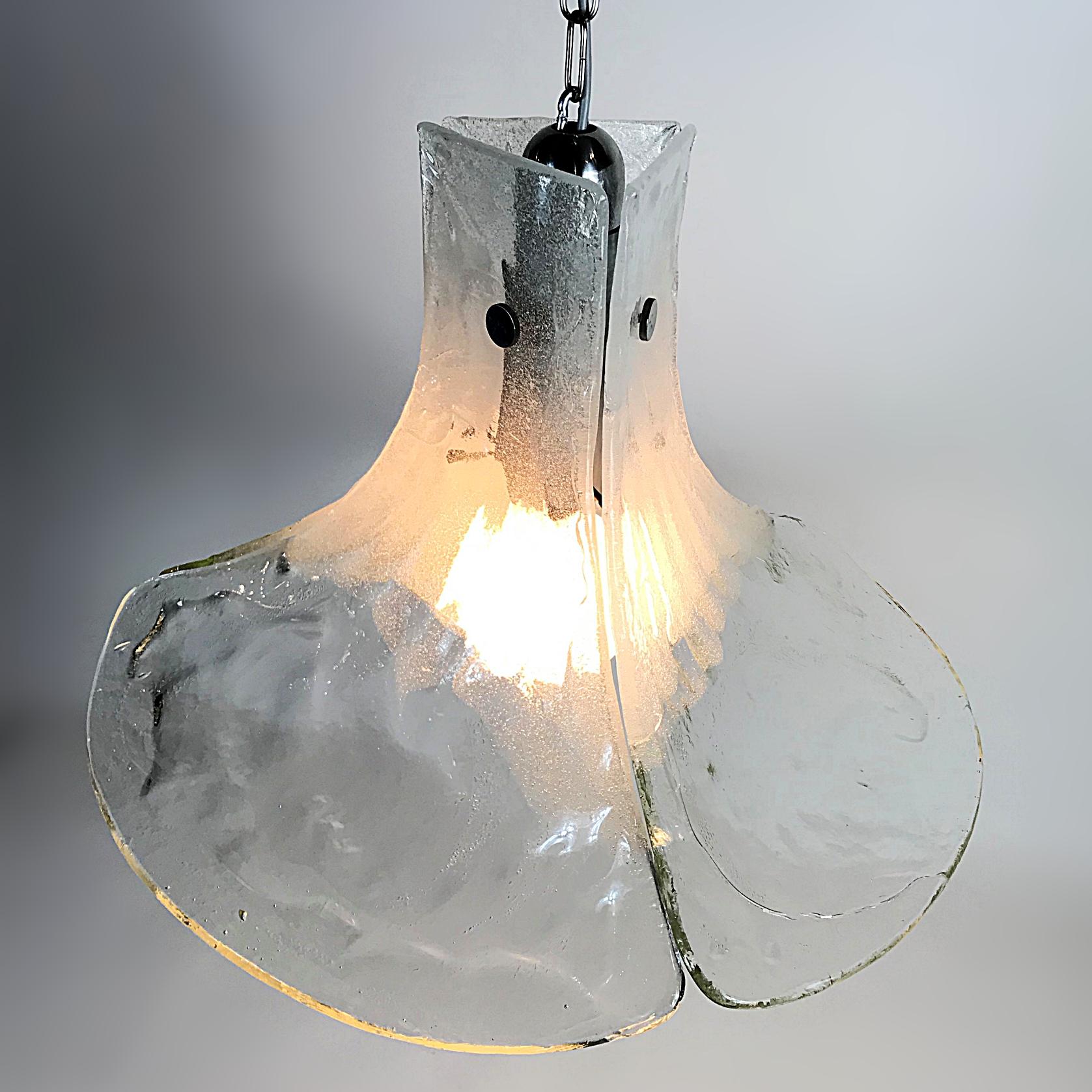 Mid-Century Modern Huge Midcentury J.T. Kalmar Murano Ice Glass Petals Pendant Lamp, 1970s, Austria For Sale