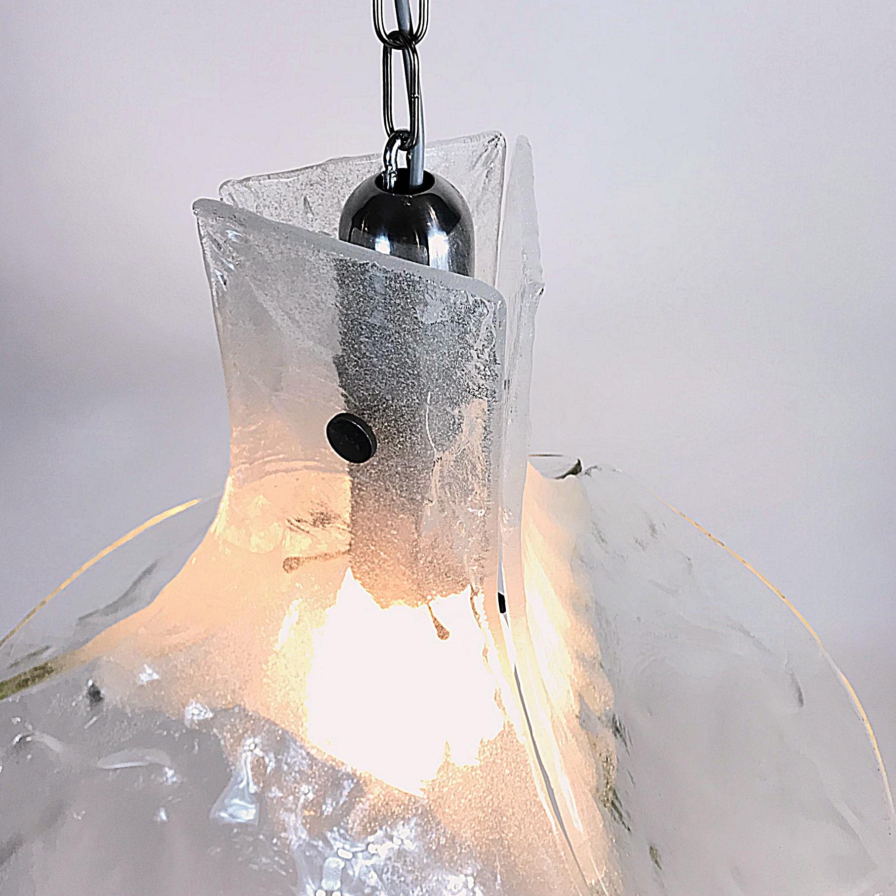 Austrian Huge Midcentury J.T. Kalmar Murano Ice Glass Petals Pendant Lamp, 1970s, Austria For Sale