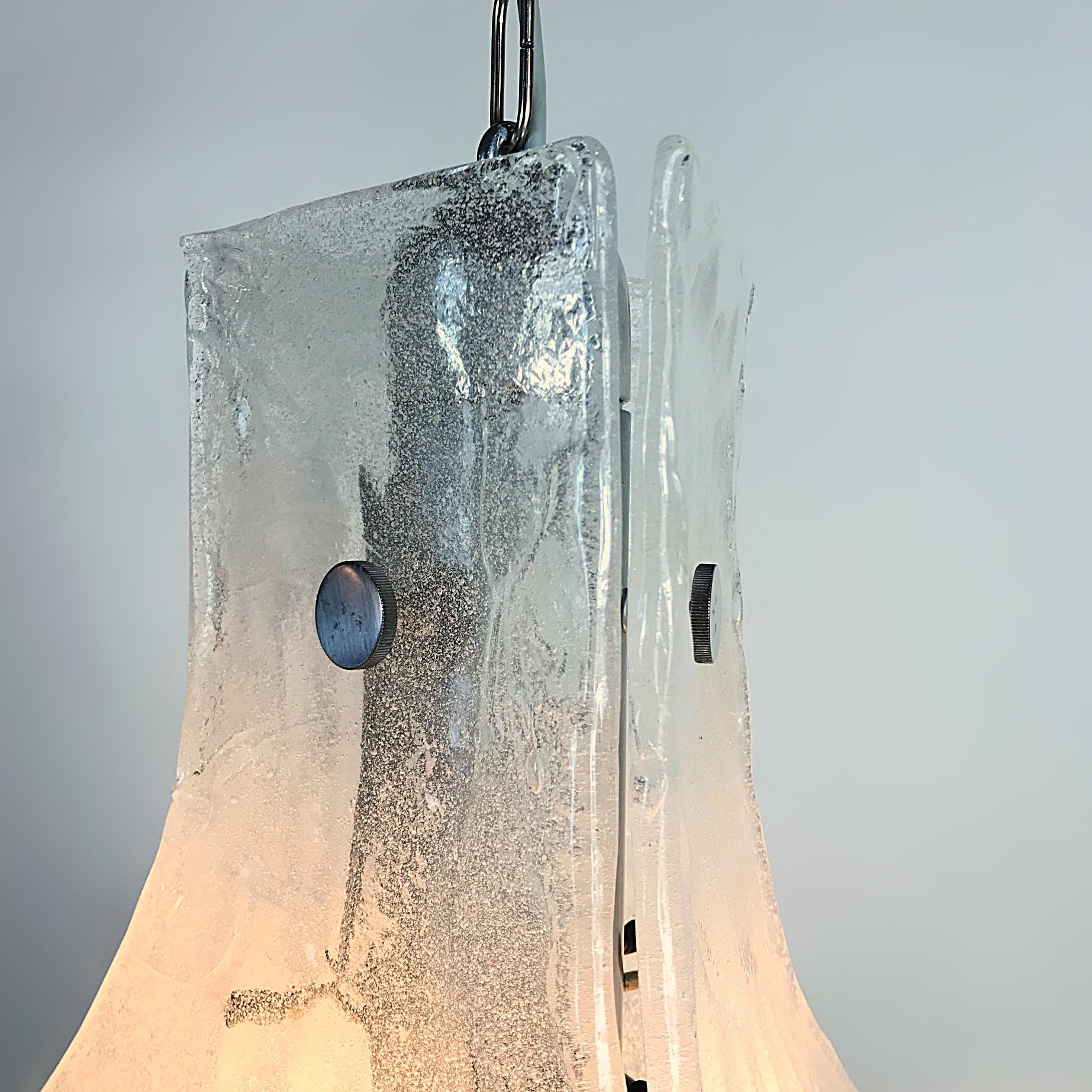 Hand-Crafted Huge Midcentury J.T. Kalmar Murano Ice Glass Petals Pendant Lamp, 1970s, Austria For Sale
