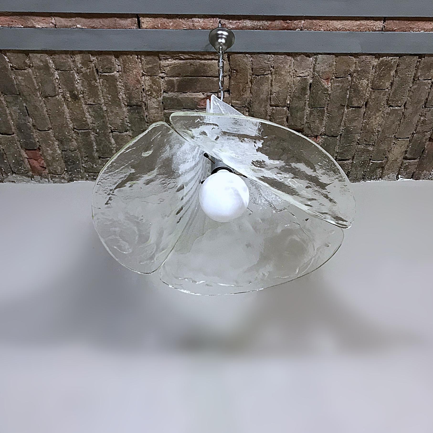 Late 20th Century Huge Midcentury J.T. Kalmar Murano Ice Glass Petals Pendant Lamp, 1970s, Austria For Sale