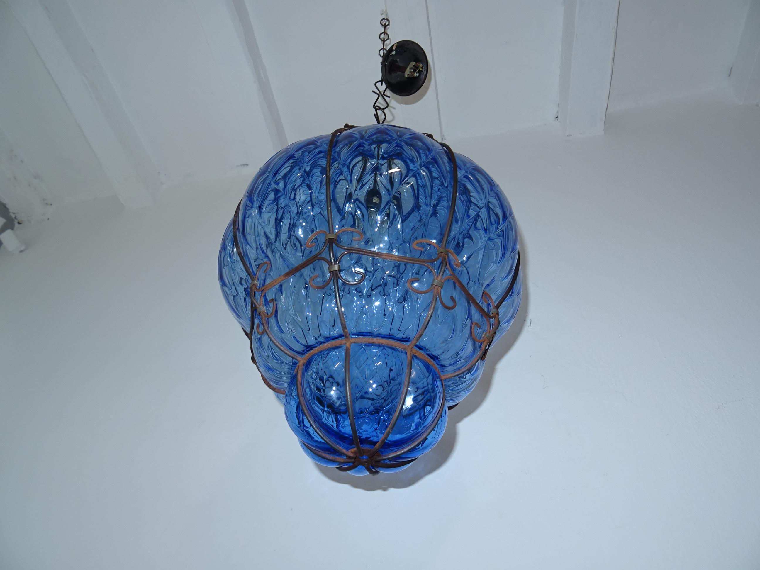 blue blown glass chandelier