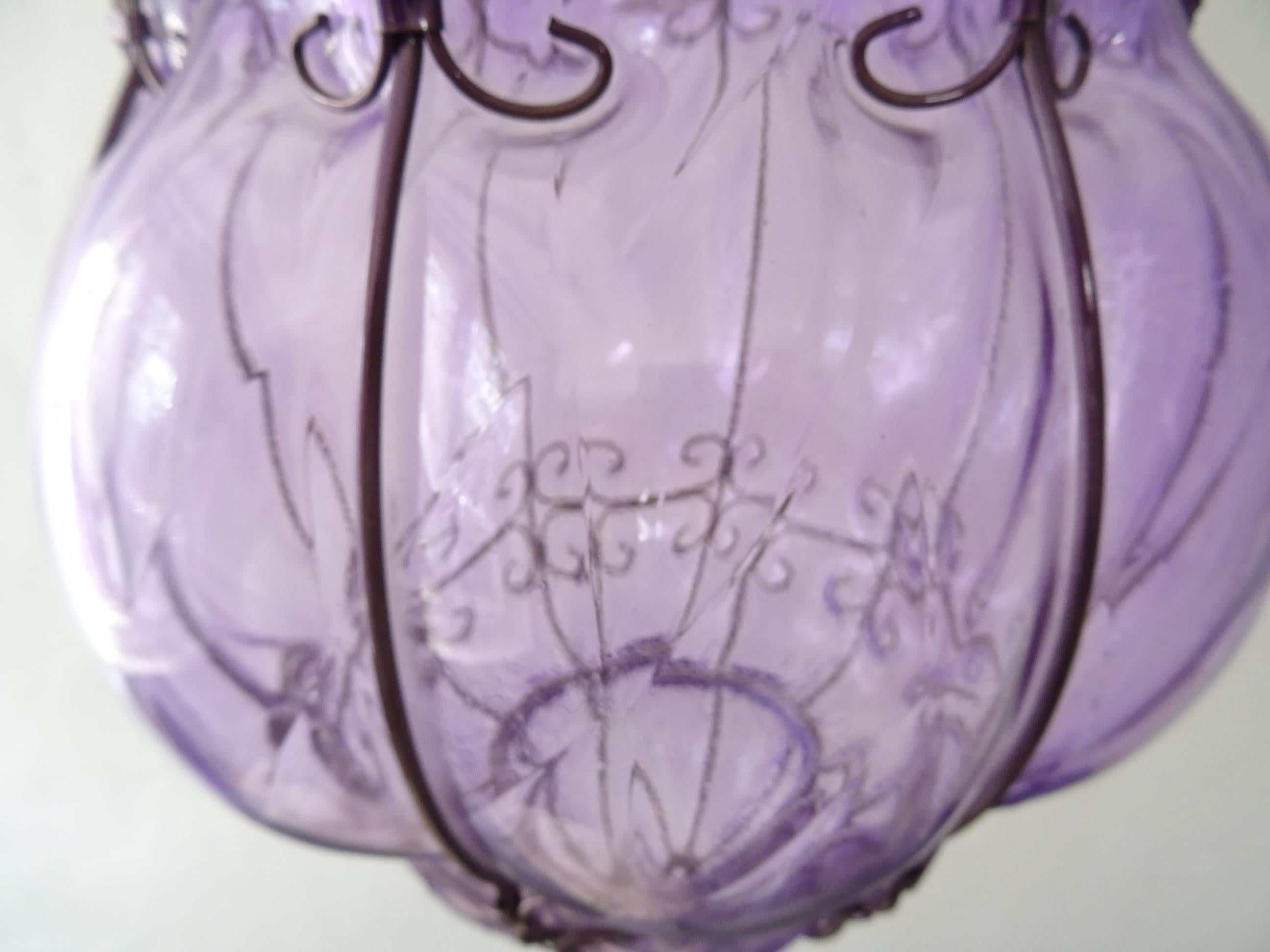 Huge Mid-Century Seguso Murano Lavander Lilac Blown Detailed Lantern Chandelier 5