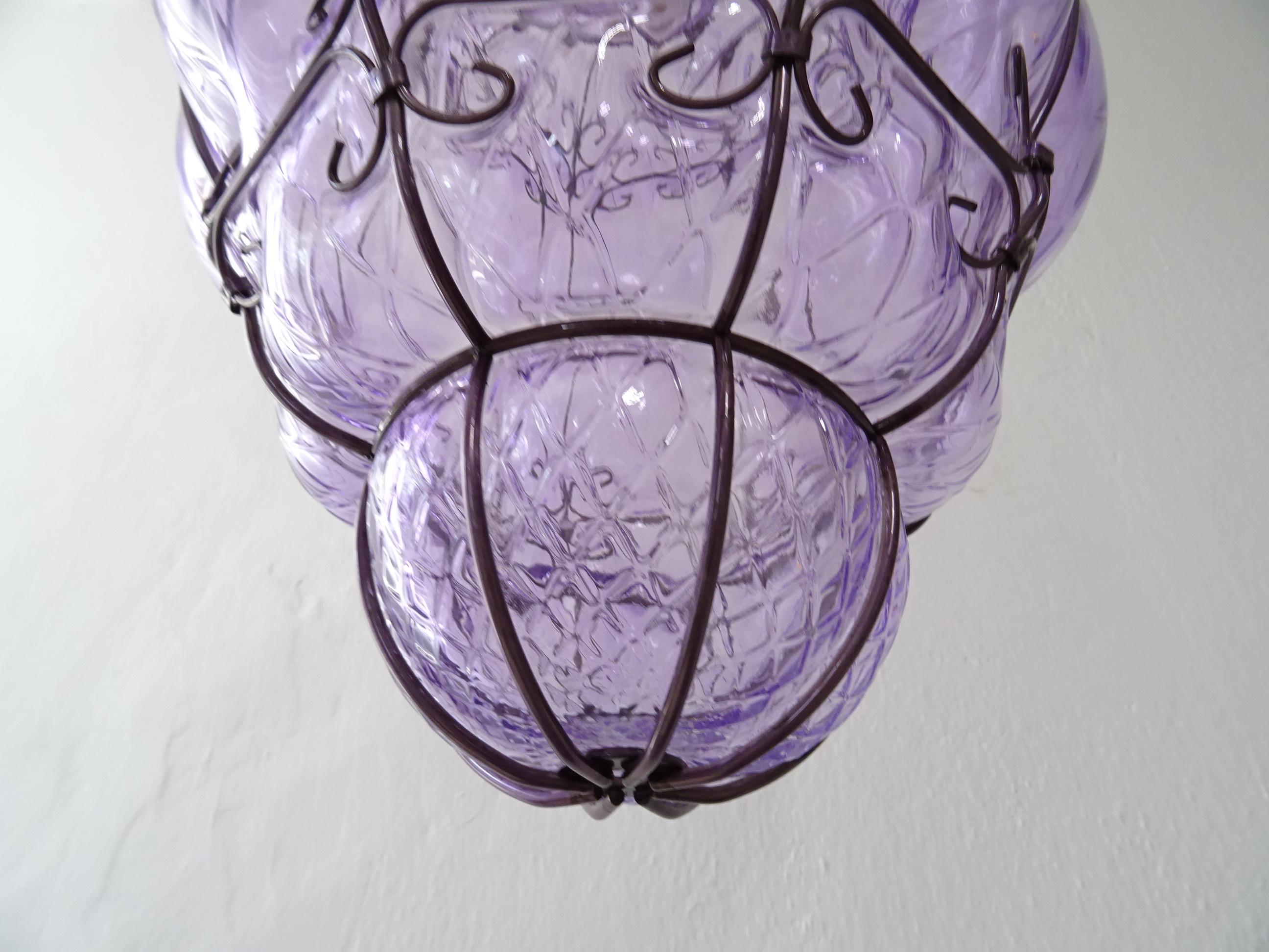 Italian Huge Mid-Century Seguso Murano Lavander Lilac Blown Detailed Lantern Chandelier
