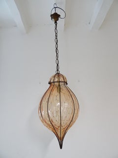 Huge Midcentury Seguso Murano Peach Blown Detailed Lantern Chandelier