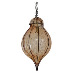 Huge Midcentury Seguso Murano Peach Blown Detailed Lantern Chandelier