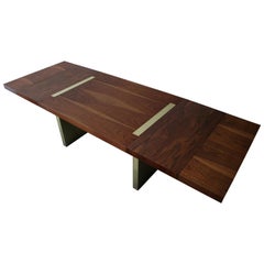 Huge Midcentury Walnut and Brushed Brass Extension Dining Table
