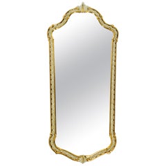 Huge Midcentury Wood Wall Mirror in Gold and Ivory Color by Münchner Zier-Form