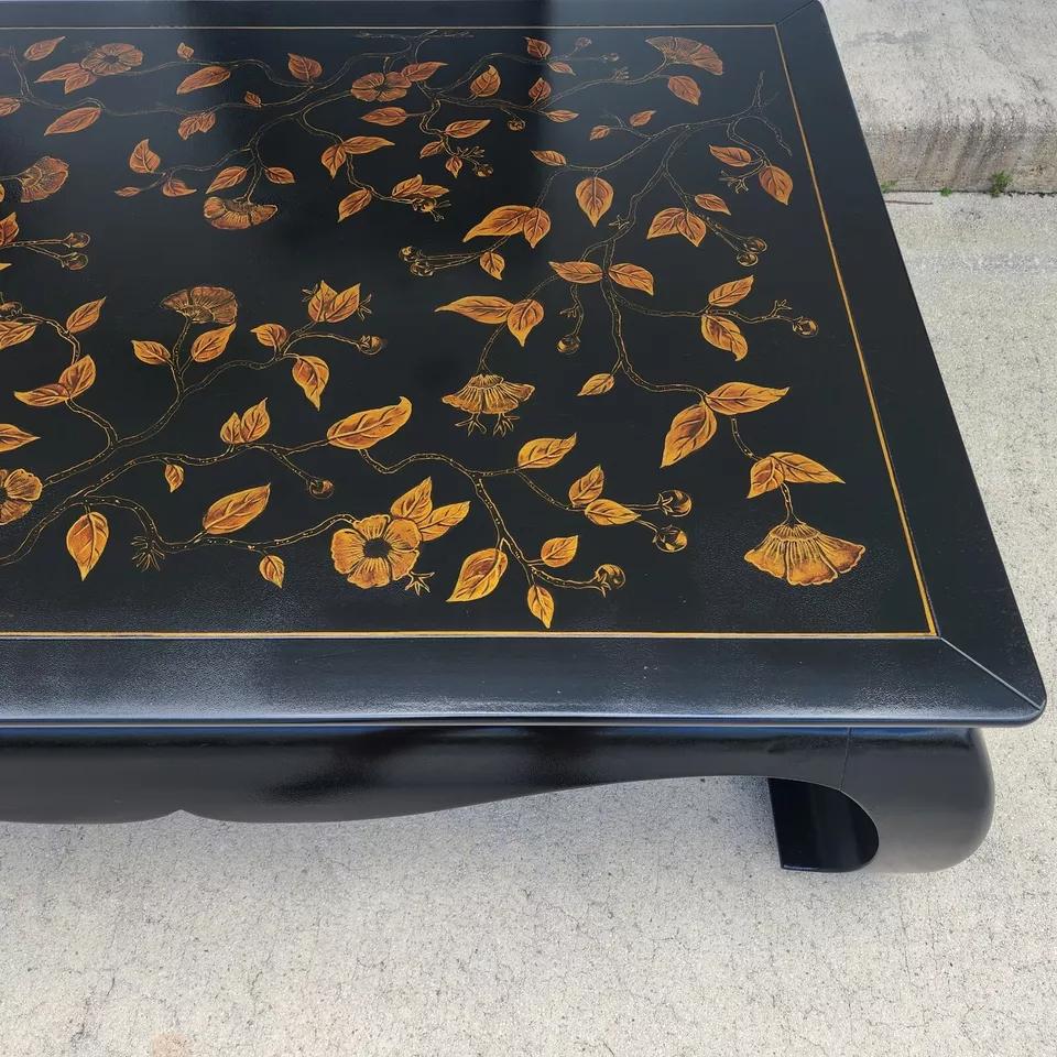 Huge Ming Chinoiserie Coffee Table Lacquered Hand Painted 63