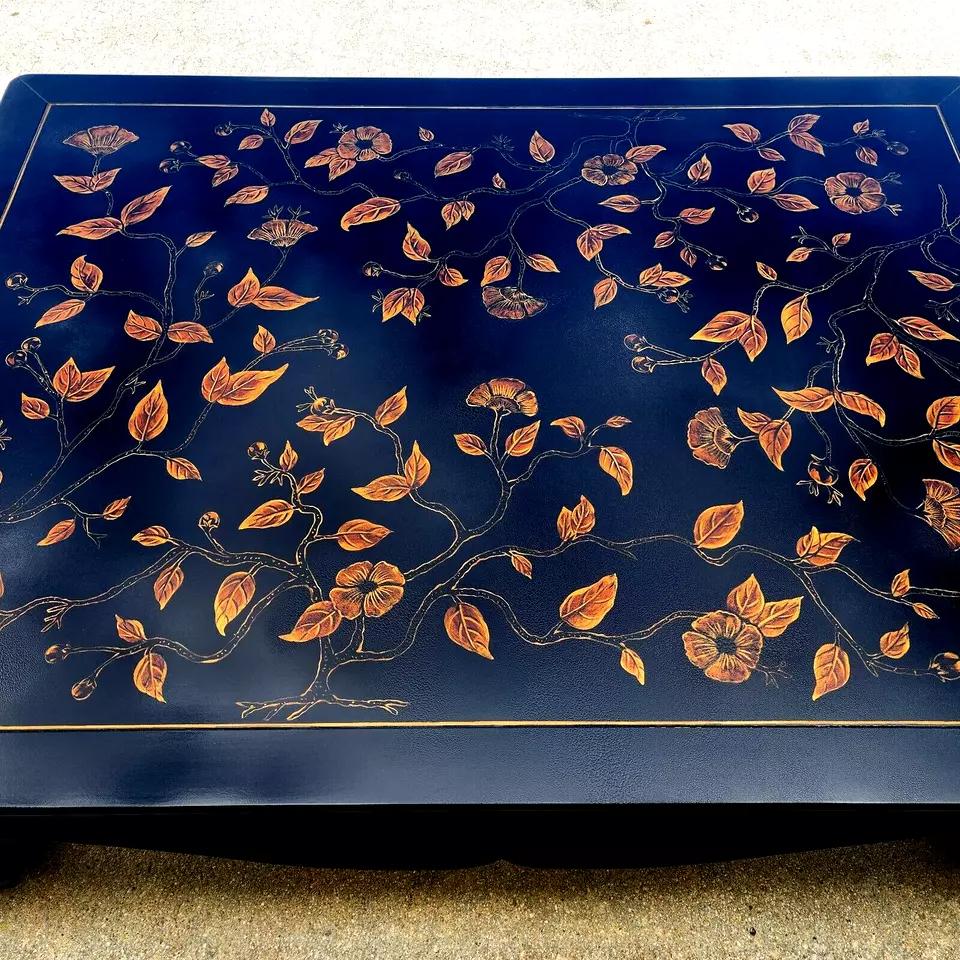Huge Ming Chinoiserie Coffee Table Lacquered Hand Painted 63
