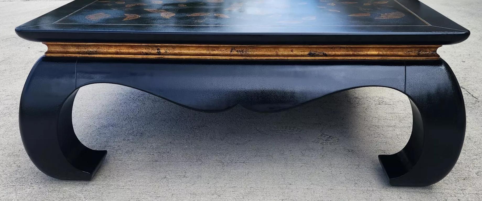 Hand-Painted Huge Ming Chinoiserie Coffee Table Lacquered Hand Painted 63
