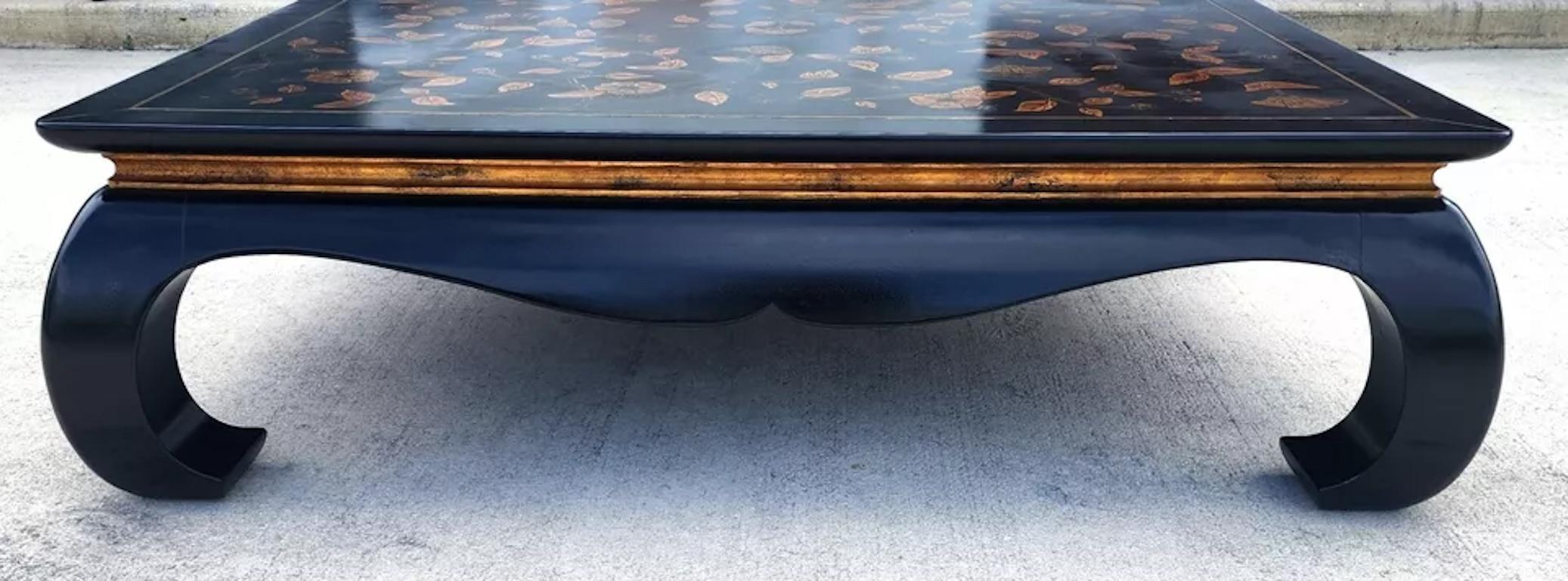 Wood Huge Ming Chinoiserie Coffee Table Lacquered Hand Painted 63
