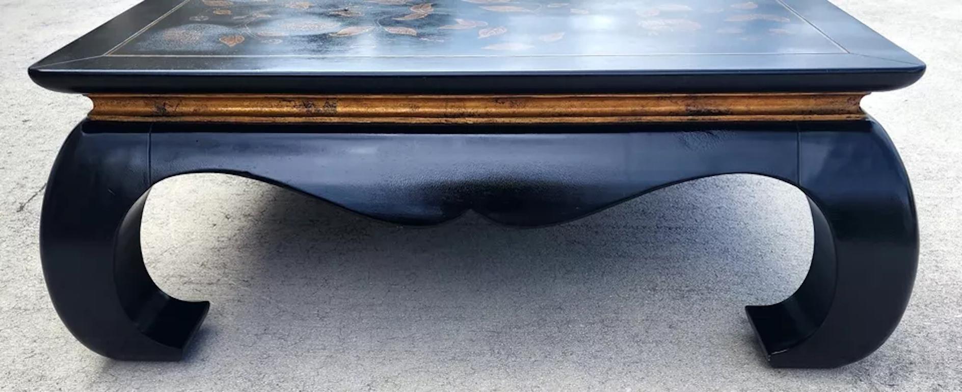 Huge Ming Chinoiserie Coffee Table Lacquered Hand Painted 63