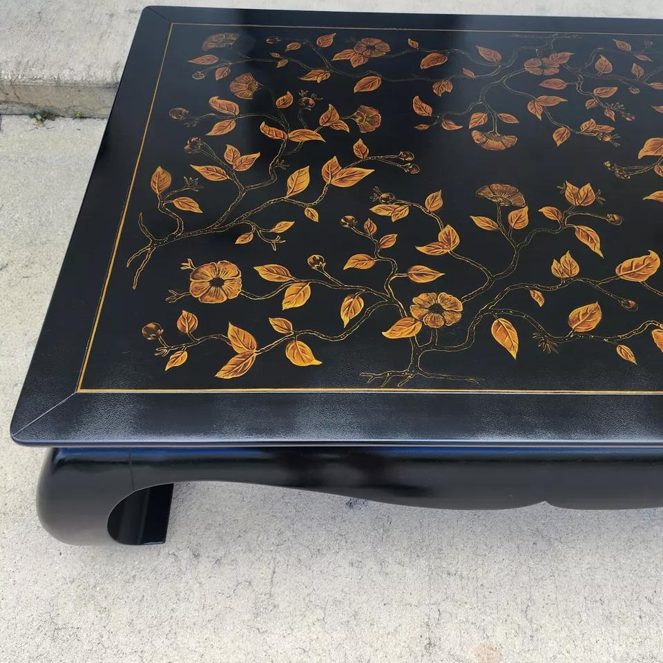 Huge Ming Chinoiserie Coffee Table Lacquered Hand Painted 63
