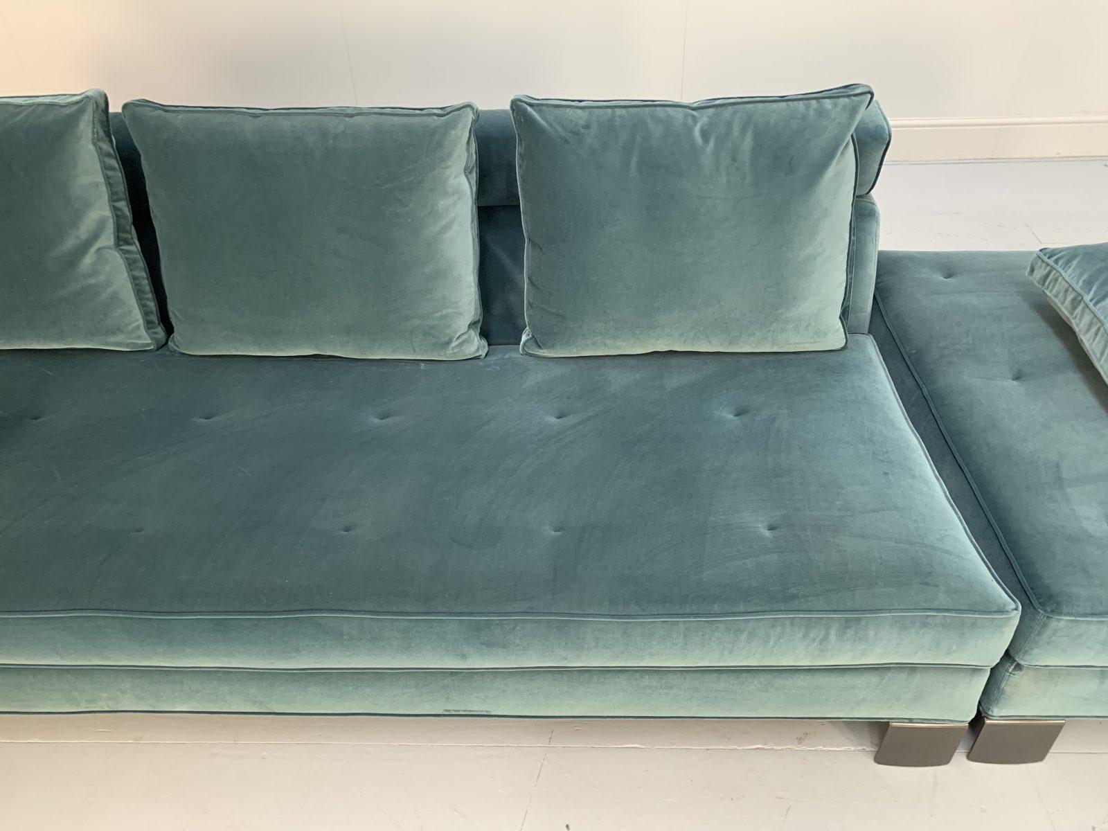 Huge Minotti “Pollock” 6-Seat Sofa & Footstool in Aquamarine Velvet 6