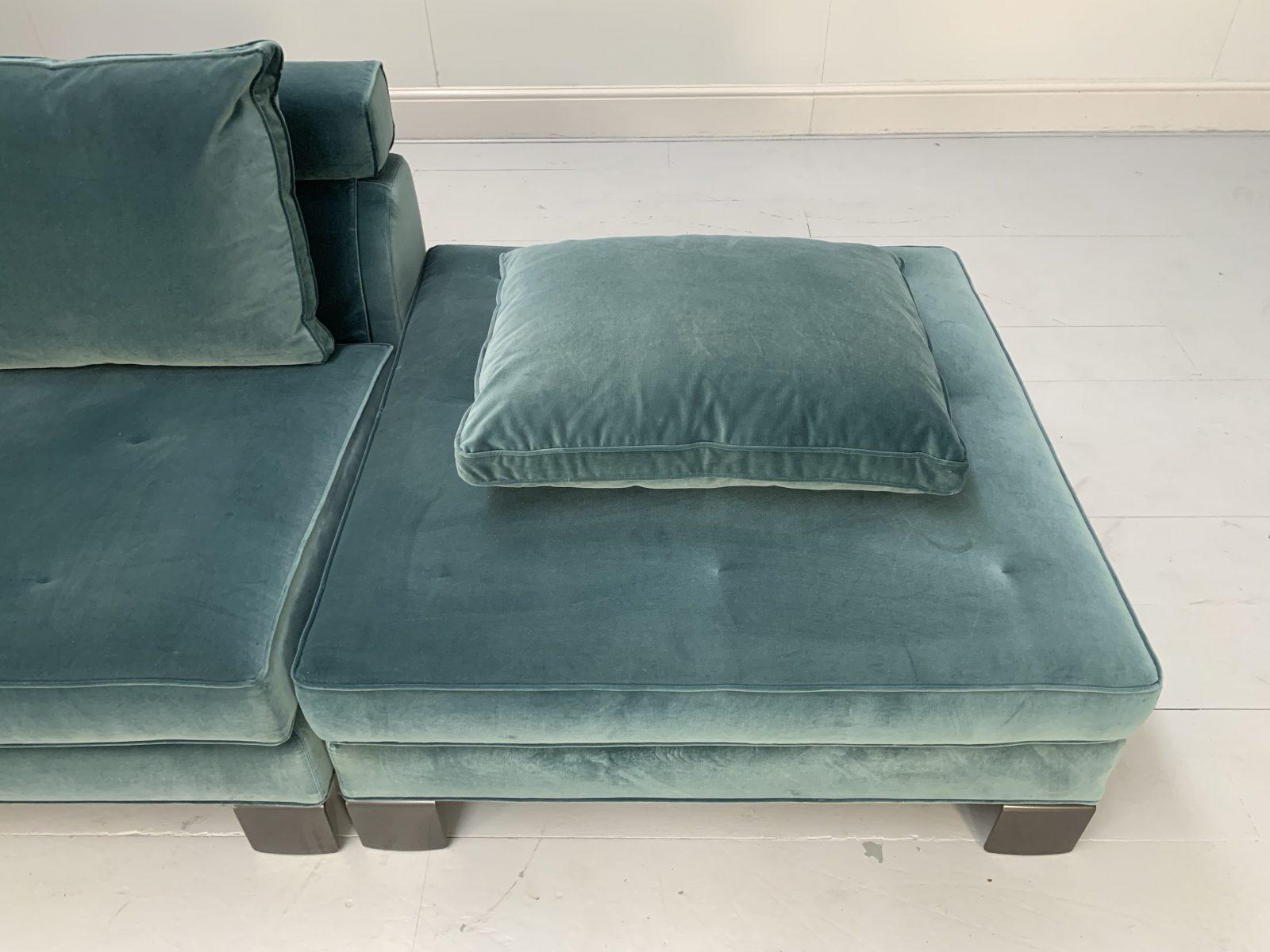 Huge Minotti “Pollock” 6-Seat Sofa & Footstool in Aquamarine Velvet 7