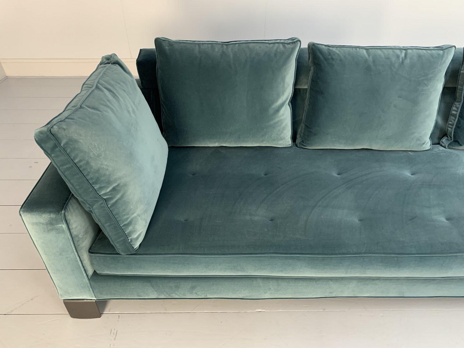 Huge Minotti “Pollock” 6-Seat Sofa & Footstool in Aquamarine Velvet 5