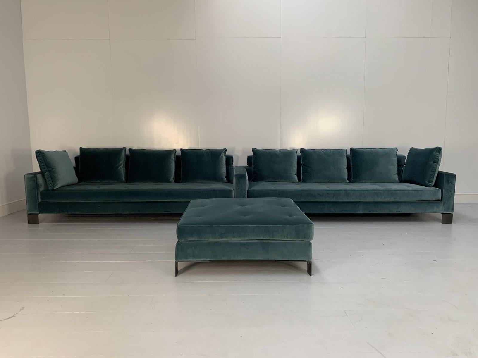 Huge Minotti “Pollock” 6-Seat Sofa & Footstool in Aquamarine Velvet 1