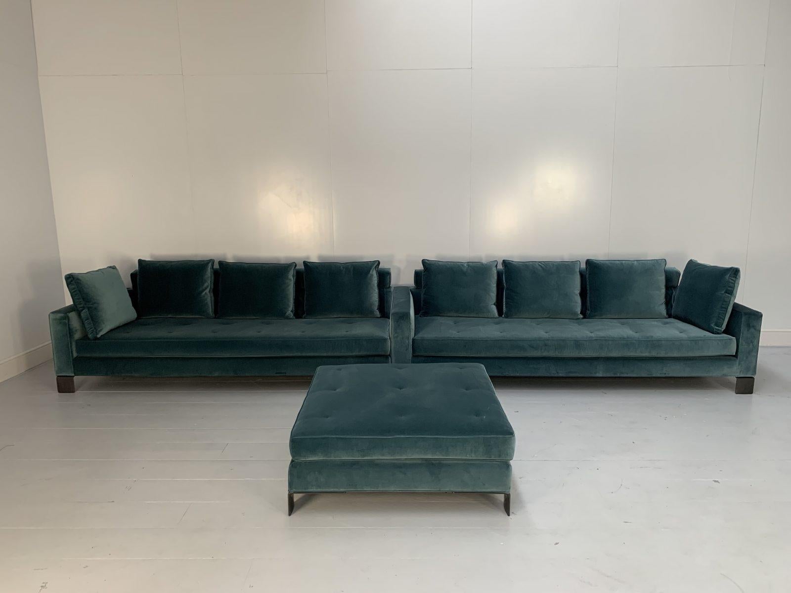 Huge Minotti “Pollock” 6-Seat Sofa & Footstool in Aquamarine Velvet 2