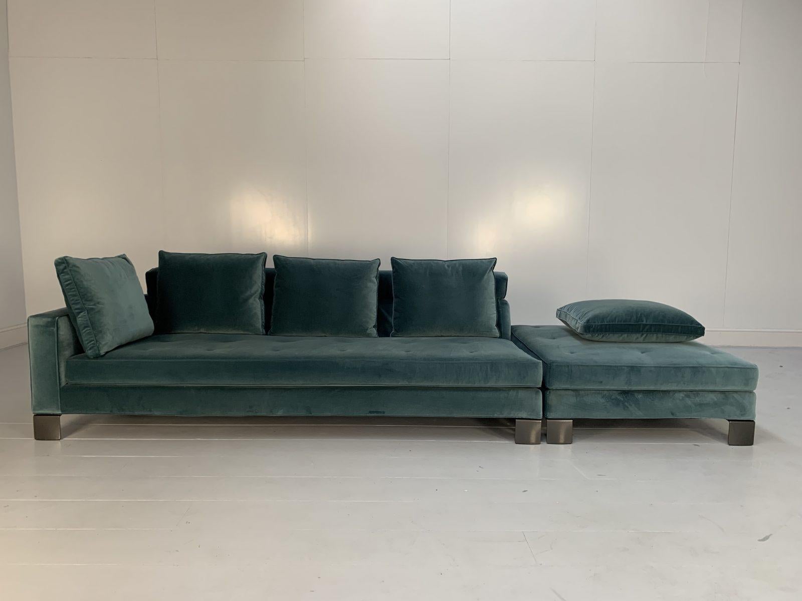 Huge Minotti “Pollock” 6-Seat Sofa & Footstool in Aquamarine Velvet 3