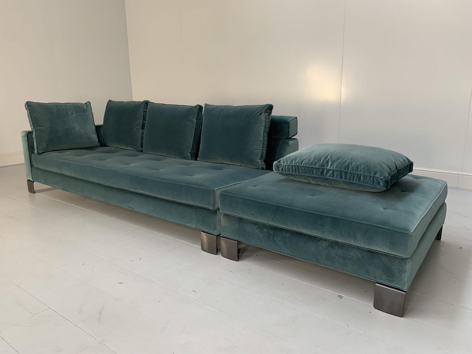Huge Minotti “Pollock” 6-Seat Sofa & Footstool in Aquamarine Velvet 4