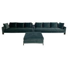 Huge Minotti “Pollock” 6-Seat Sofa & Footstool in Aquamarine Velvet
