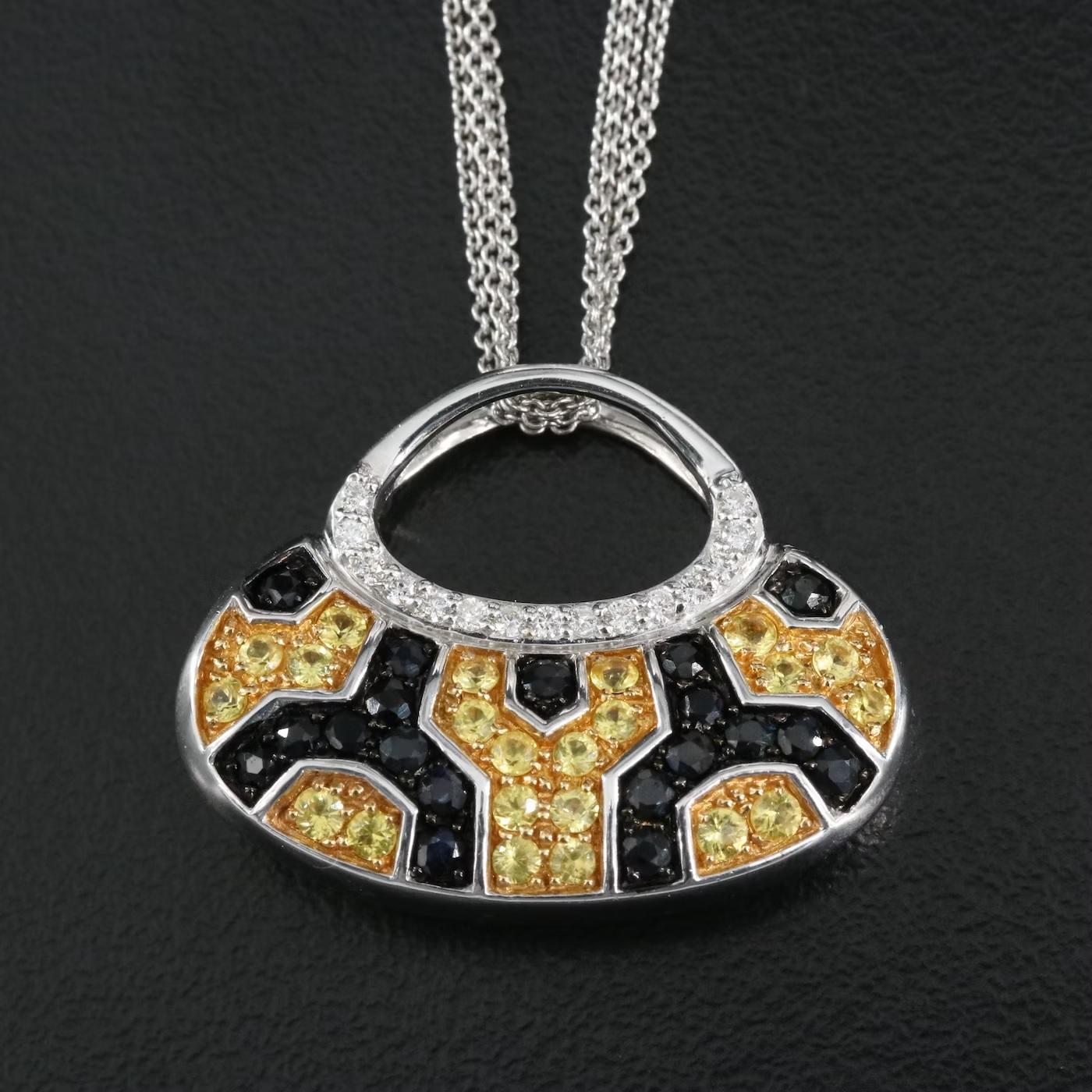 Huge Mirabelle 18k Sapphire & Diamond Purse Pendant on 18k Tycoon 3 Strand Chain For Sale 1
