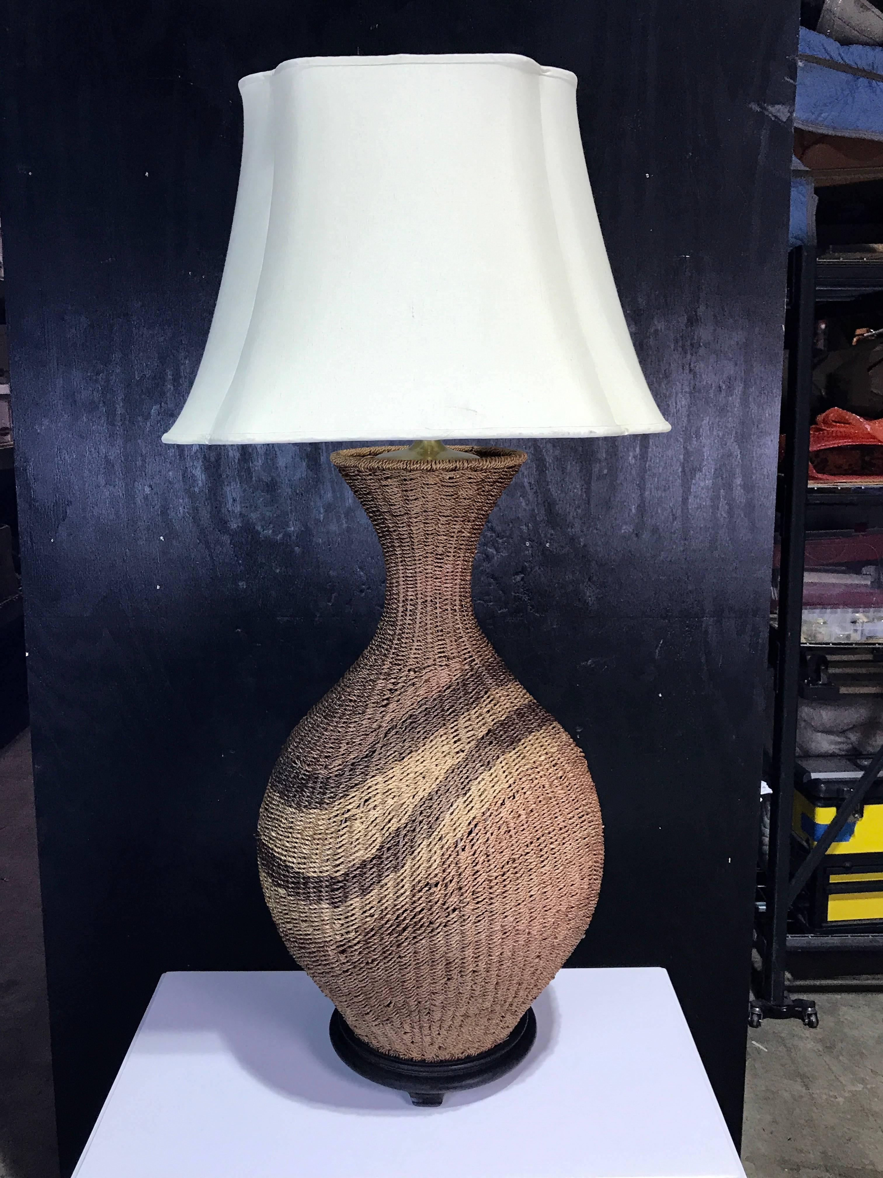 Mid-Century Modern Huge Mod Polychromed Rattan Patterned Lamp For Sale