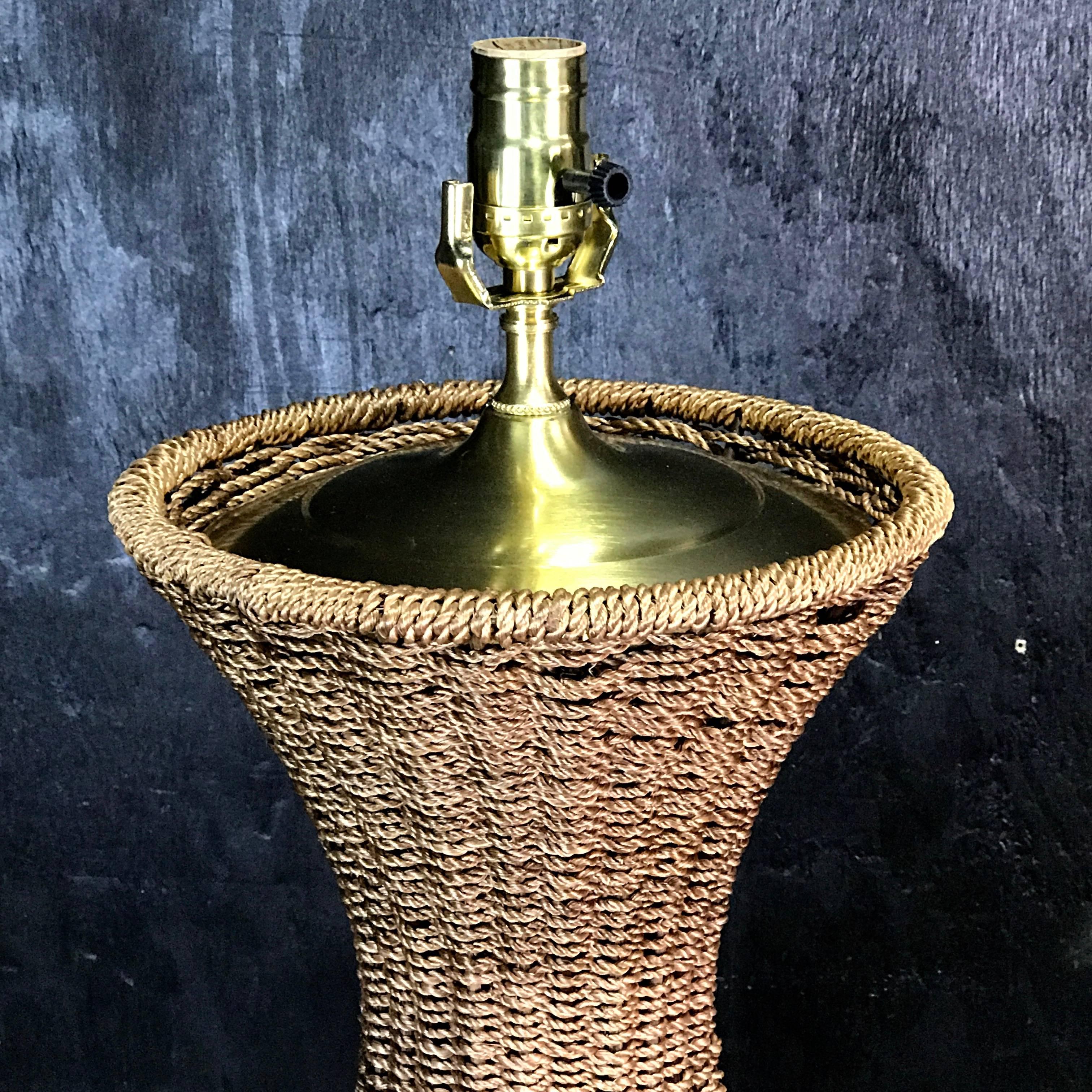 Huge Mod Polychromed Rattan Patterned Lamp In Good Condition For Sale In West Palm Beach, FL