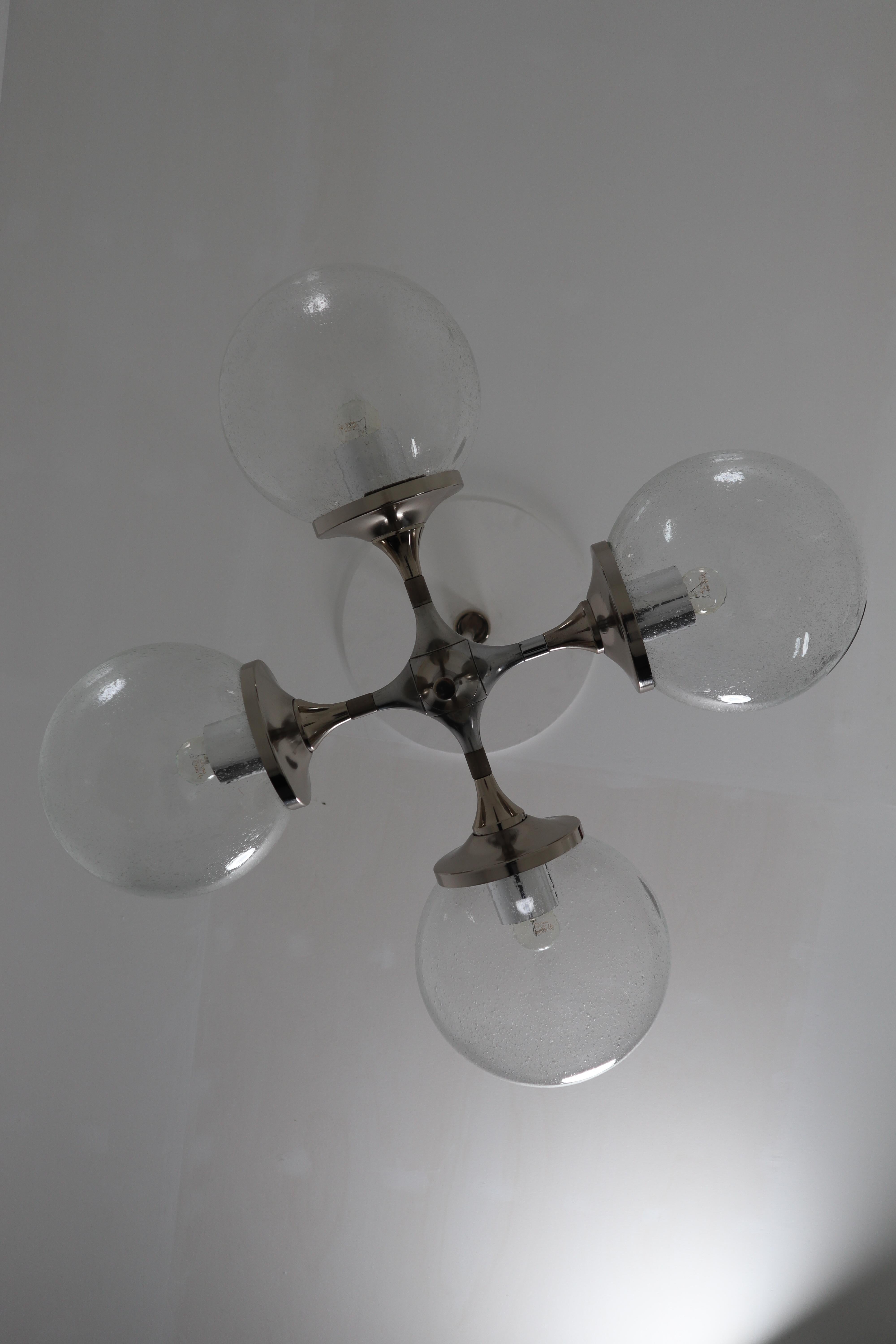 Huge Modern Geometric Chandeliers in Nickel-Plated Steel and Handblown Glass In Good Condition In Almelo, NL