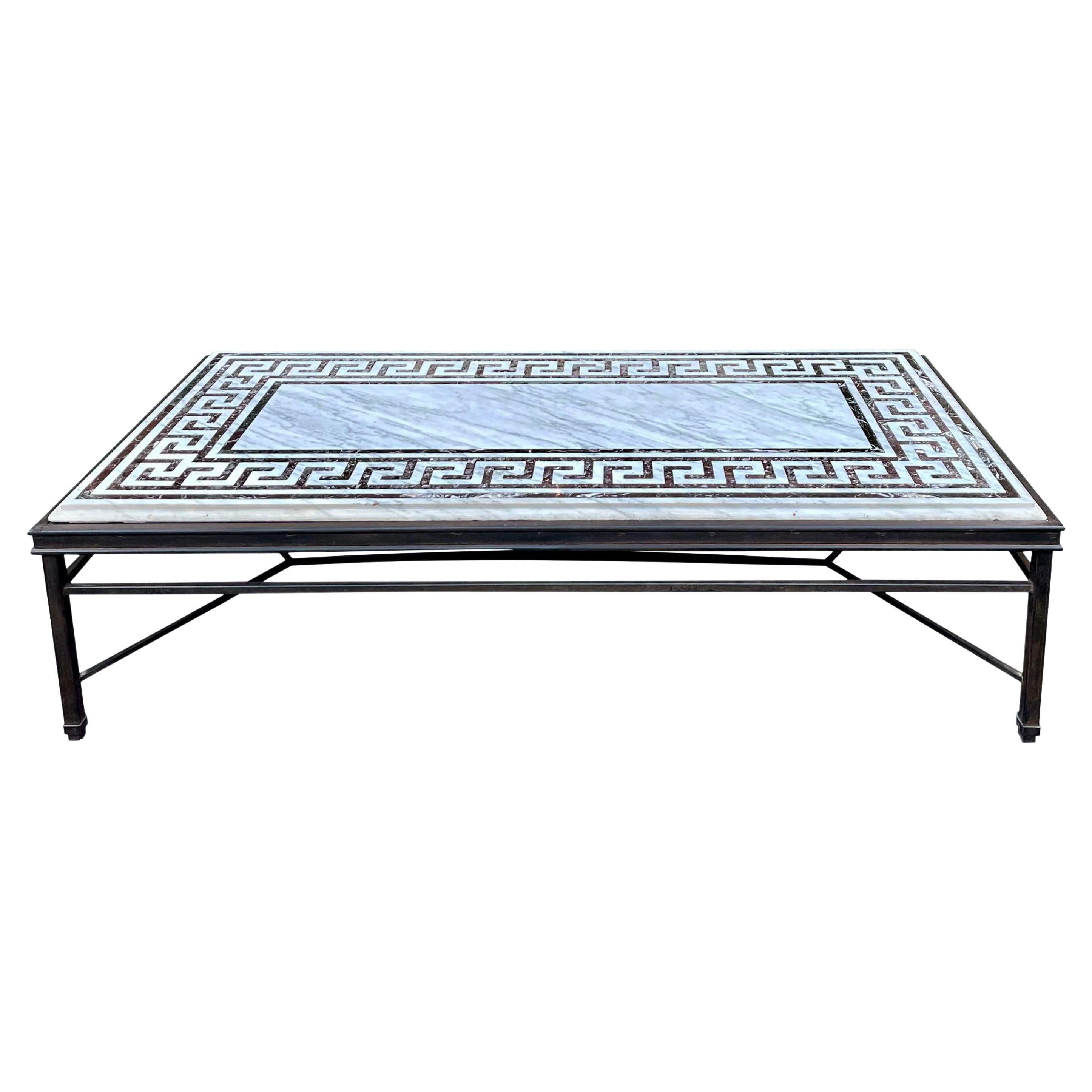 Huge Modern Greek Key Pierre Dura Inlaid & Iron Coffee Table