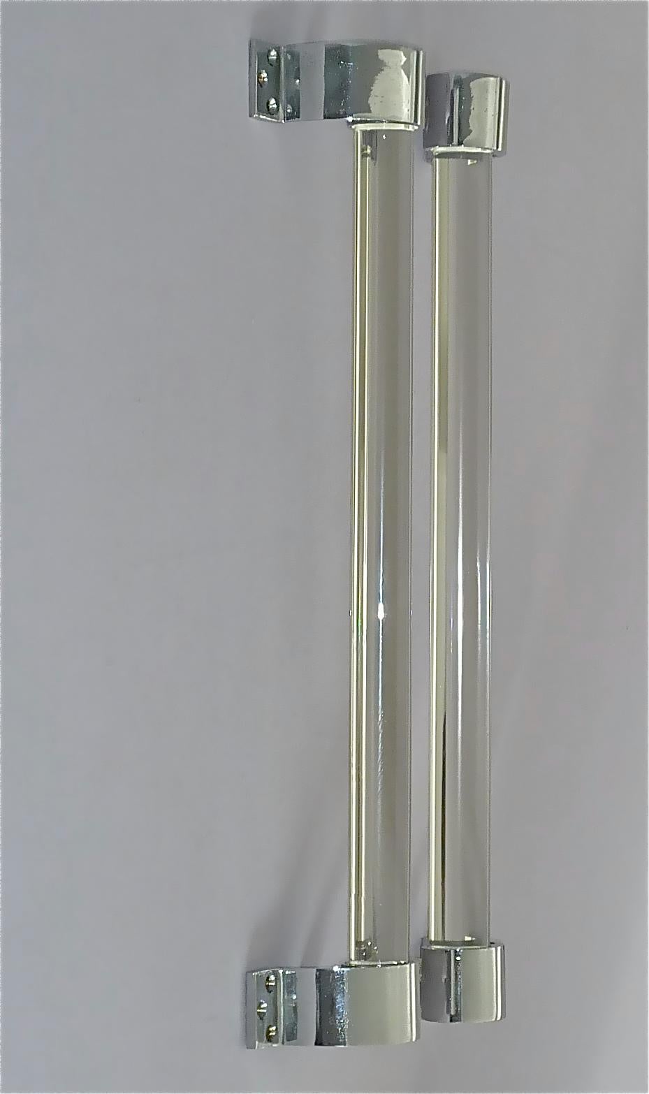 Grandes poignées de porte modernistes en verre chromé Adnet & Baccarat Art Déco français des années 1930 en vente 1