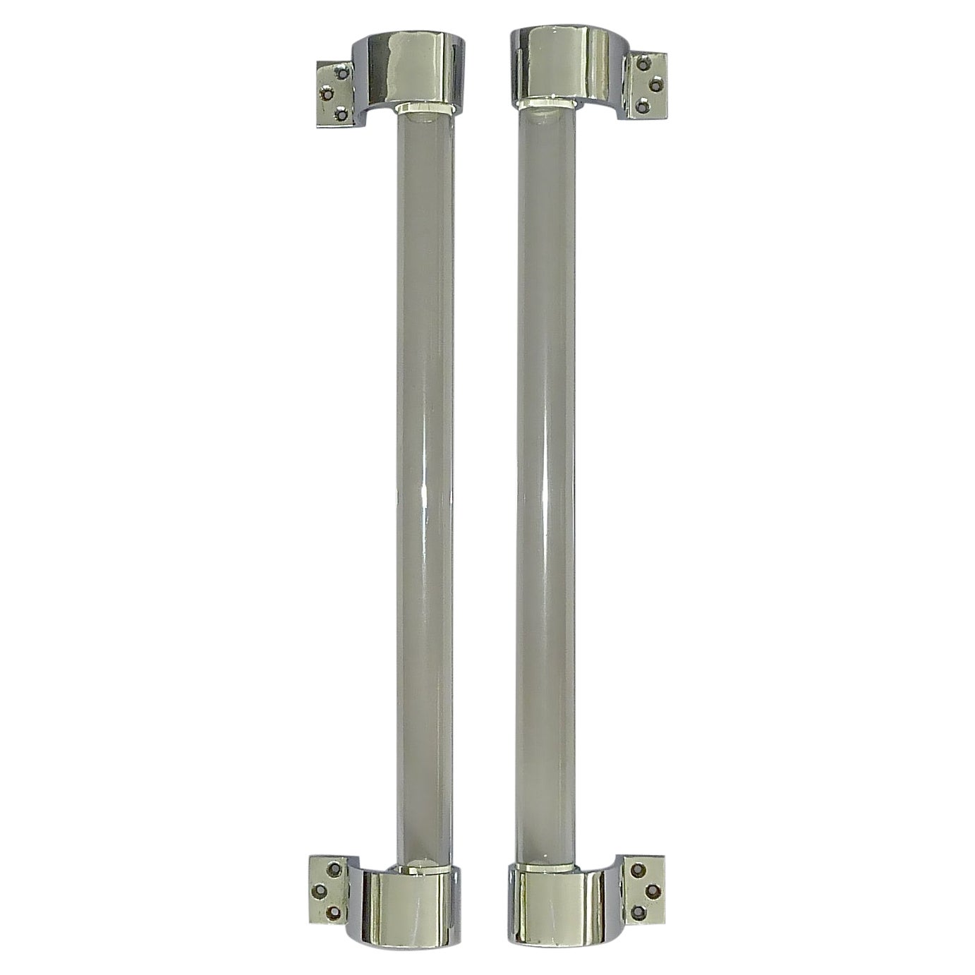 Huge Modernist Adnet & Baccarat Door Handles Chrome Glass French Art Deco, 1930s For Sale