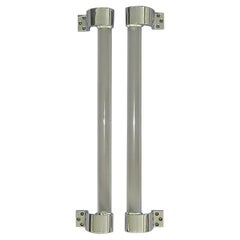 Huge Modernist Adnet & Baccarat Door Handles Chrome Glass French Art Deco, 1930s