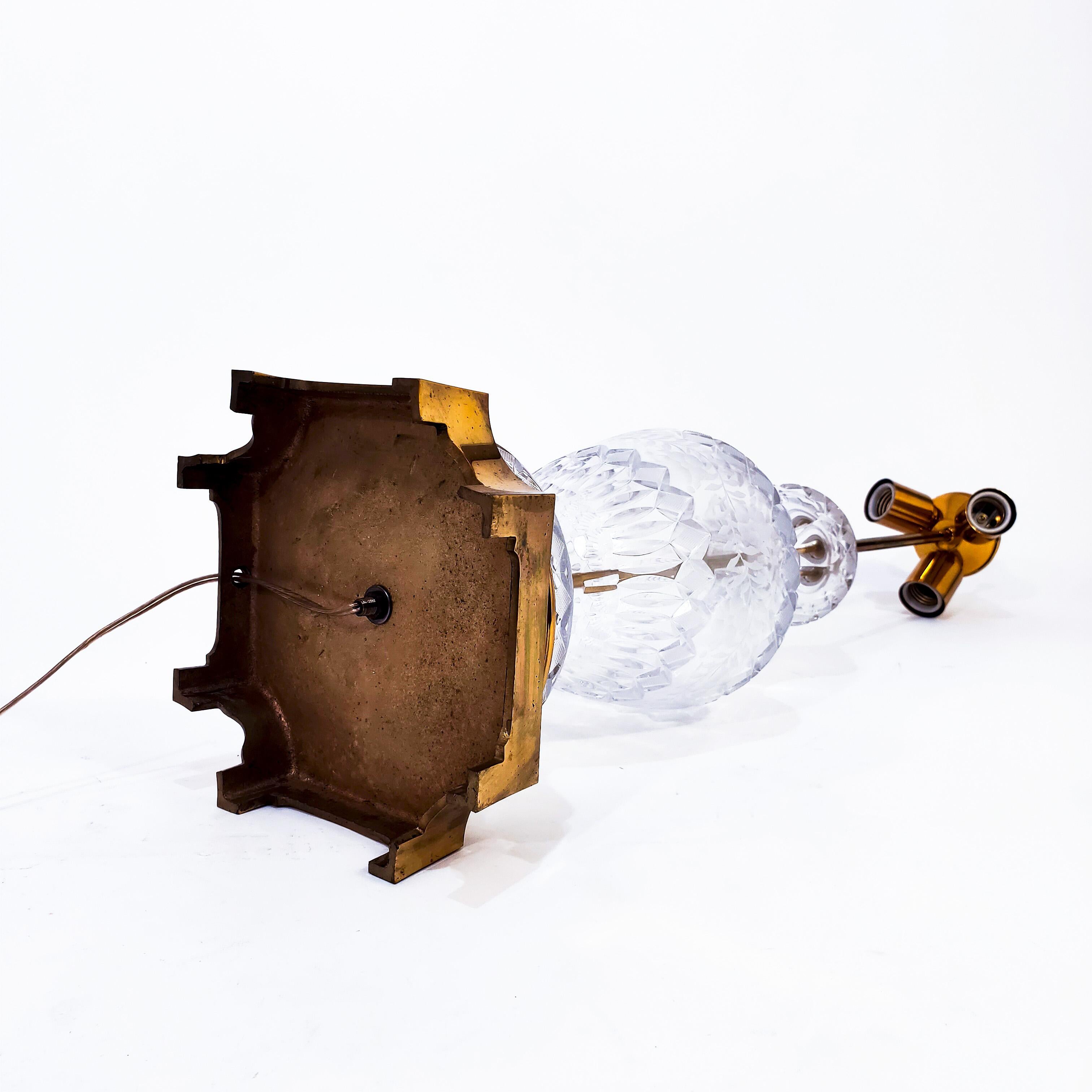 Huge molded and cut glass Empire style table lamp by Waterford, Ireland, 1960s For Sale 1