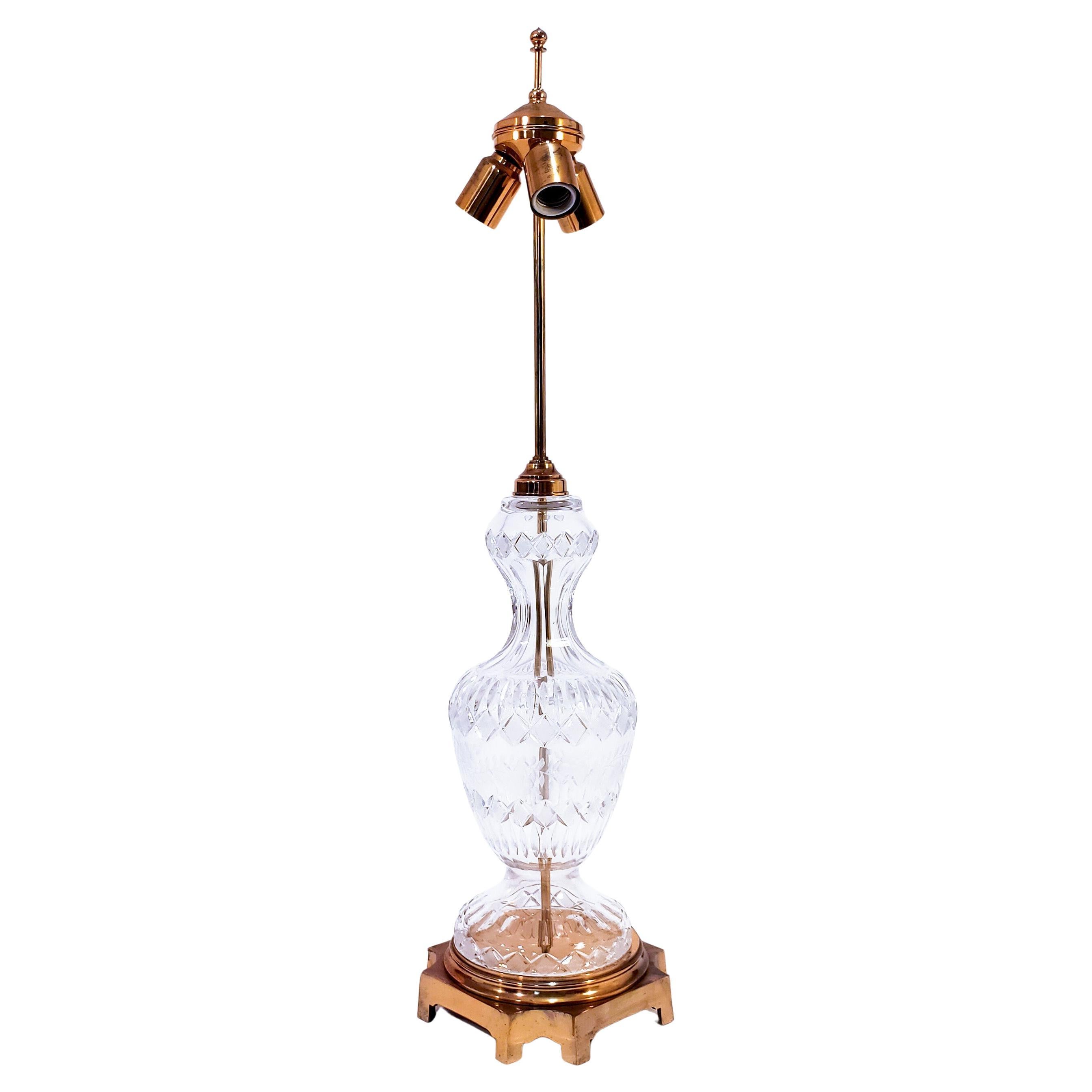 Huge molded and cut glass Empire style table lamp by Waterford, Ireland, 1960s