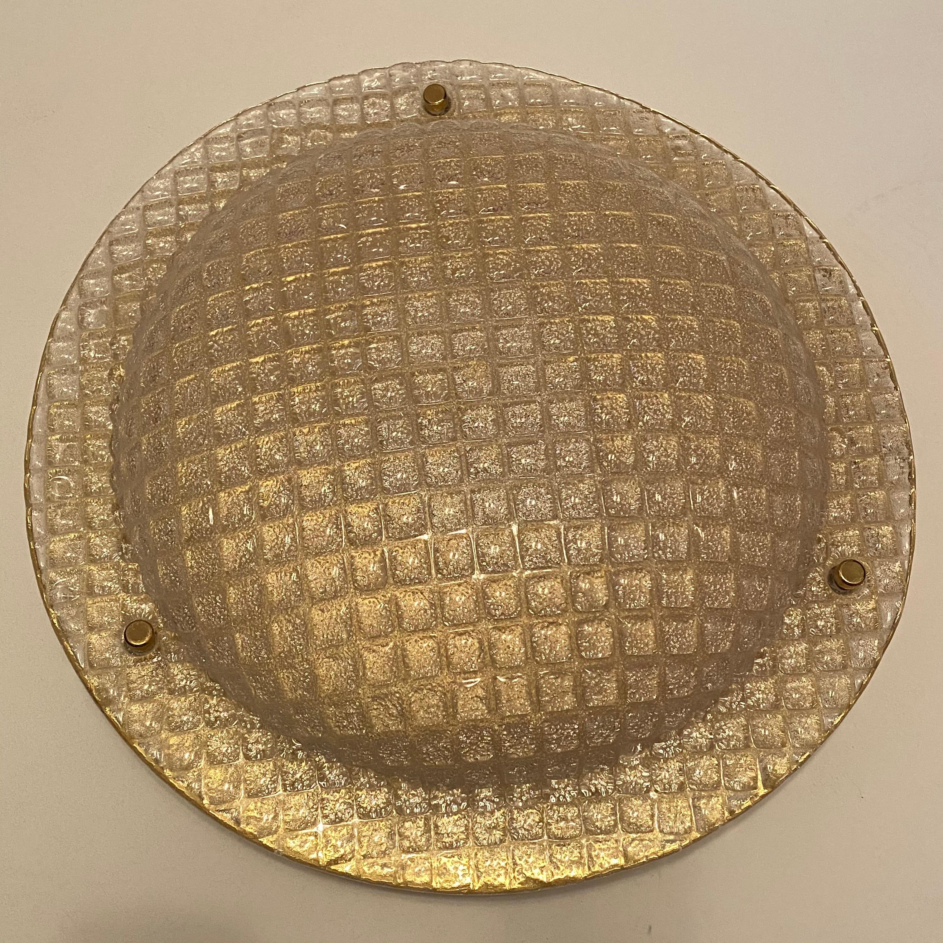 Mid-Century Modern Huge Monumental 1960s Brass and Textured Glass Flush mount, Fischer, Germany For Sale