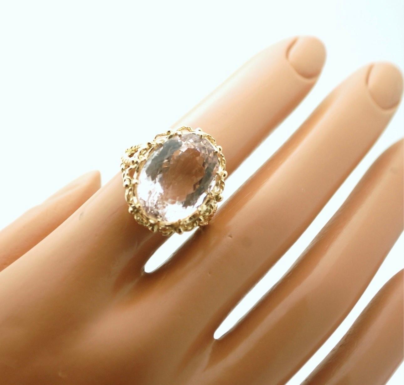 Women's or Men's Huge Morganite Cocktail ring Braided style 18KT yellow gold For Sale