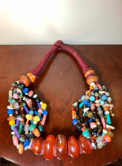 Vintage Colorful Moroccan Amber Copal Bead Necklace, 1980s Boho Chic Wall Decor