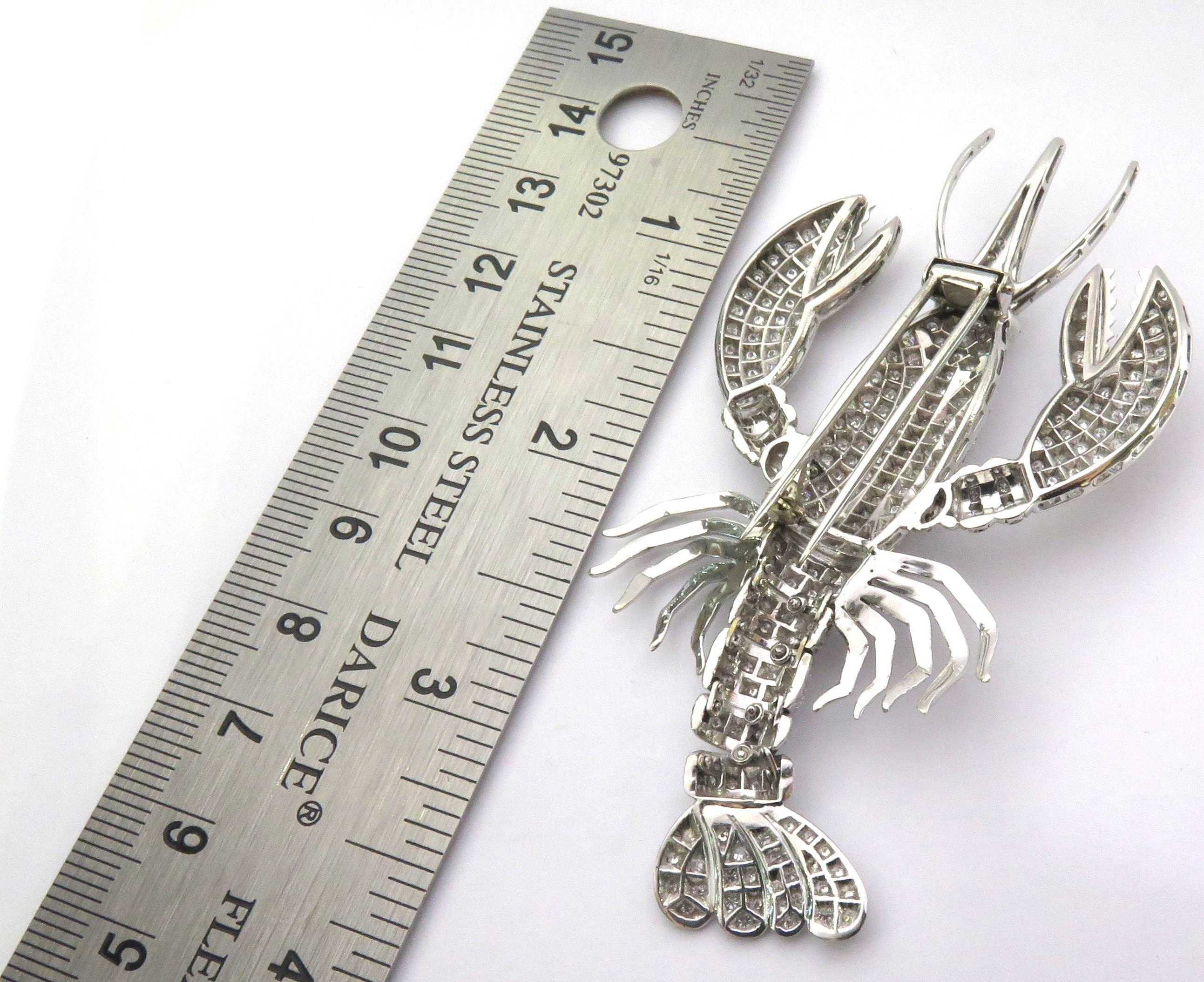 Huge Movable Diamond Lobster White Gold Pin For Sale 3