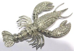 Huge Movable Diamond Lobster White Gold Pin