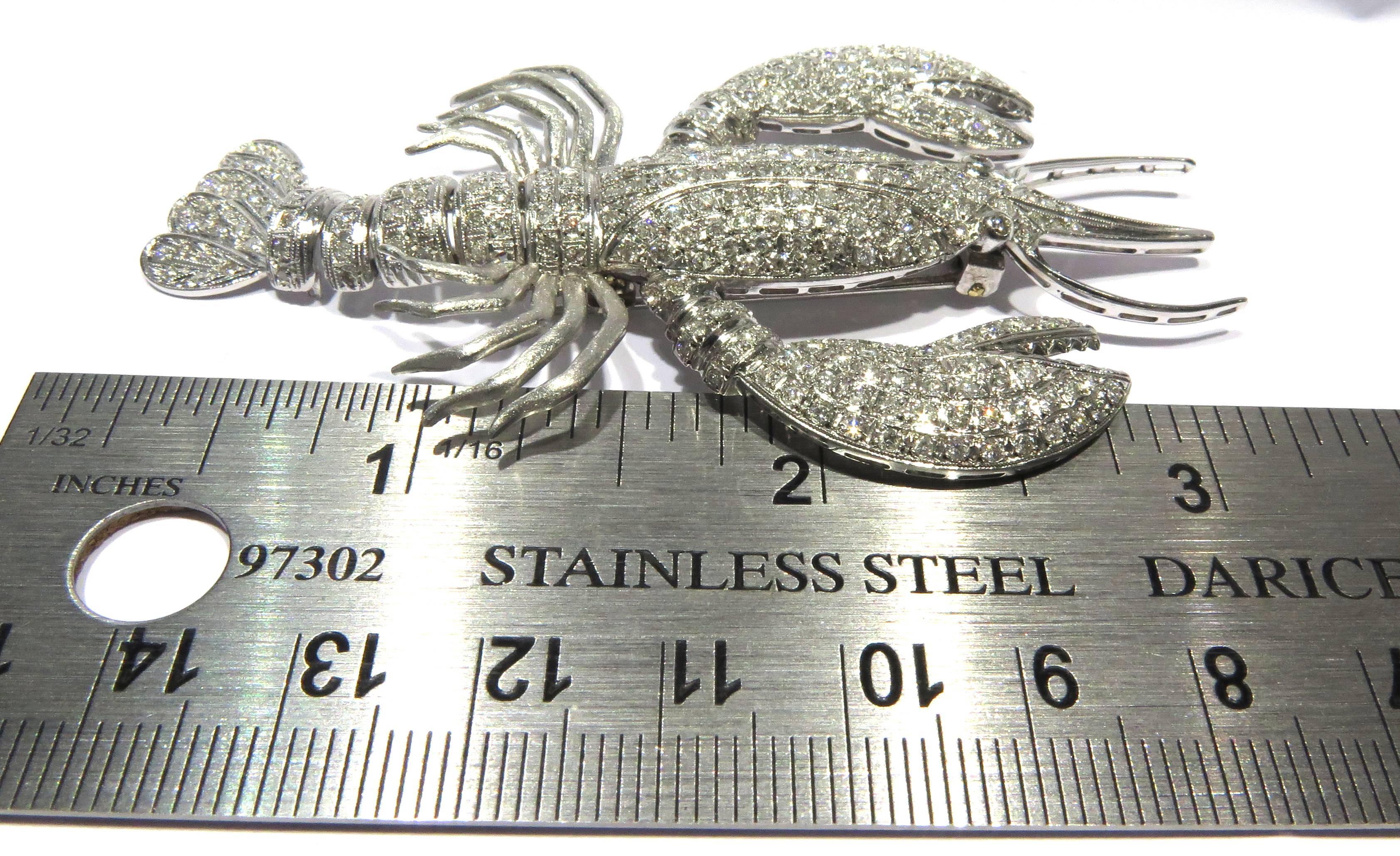 Women's or Men's Huge Movable Diamond Lobster White Gold Pin For Sale
