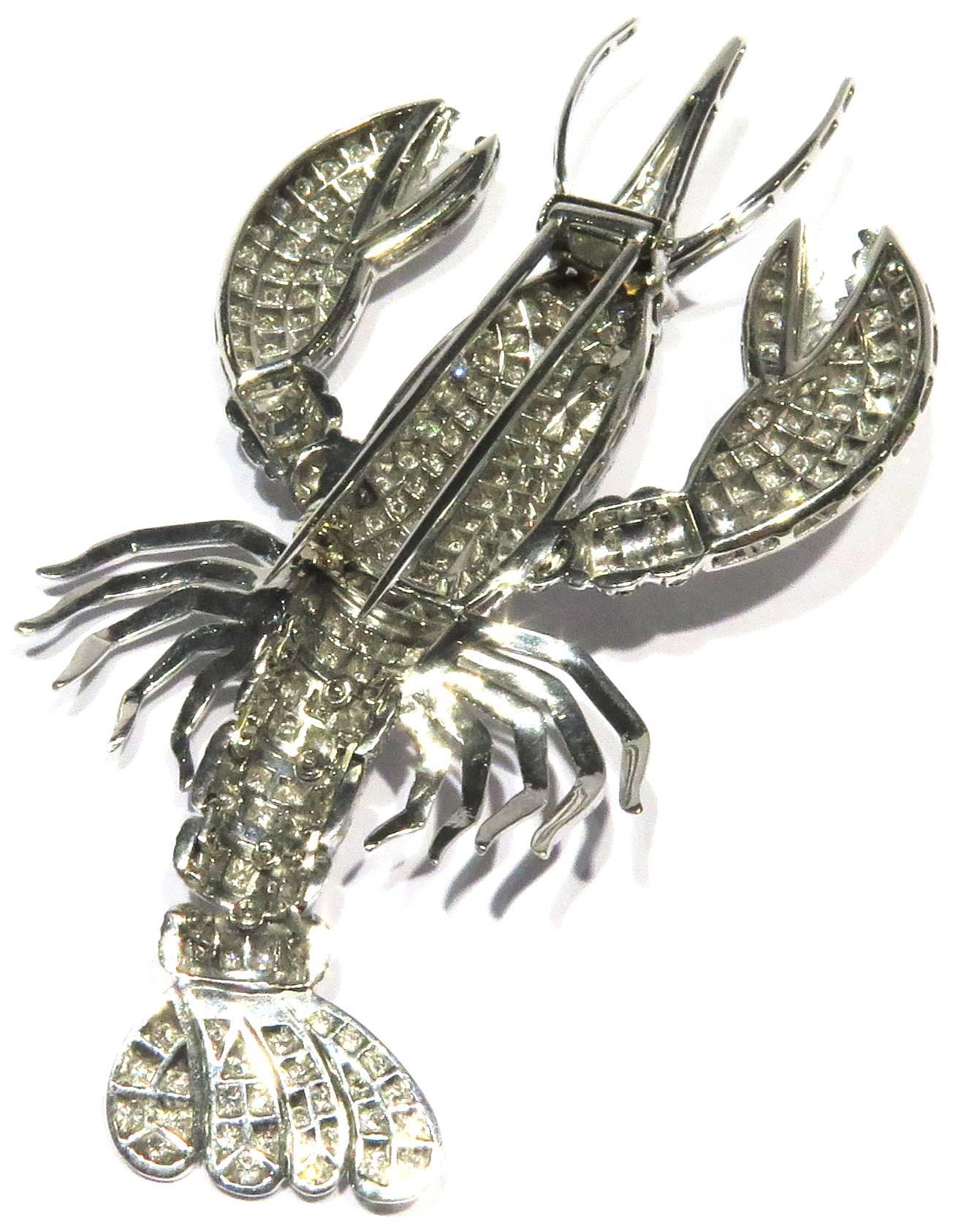 Huge Movable Diamond Lobster White Gold Pin For Sale 1