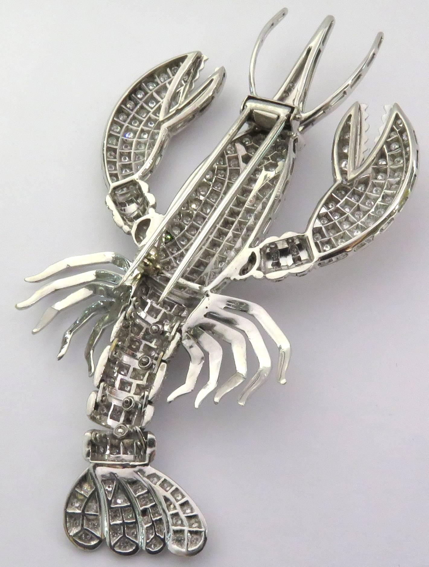 Huge Movable Diamond Lobster White Gold Pin For Sale 2
